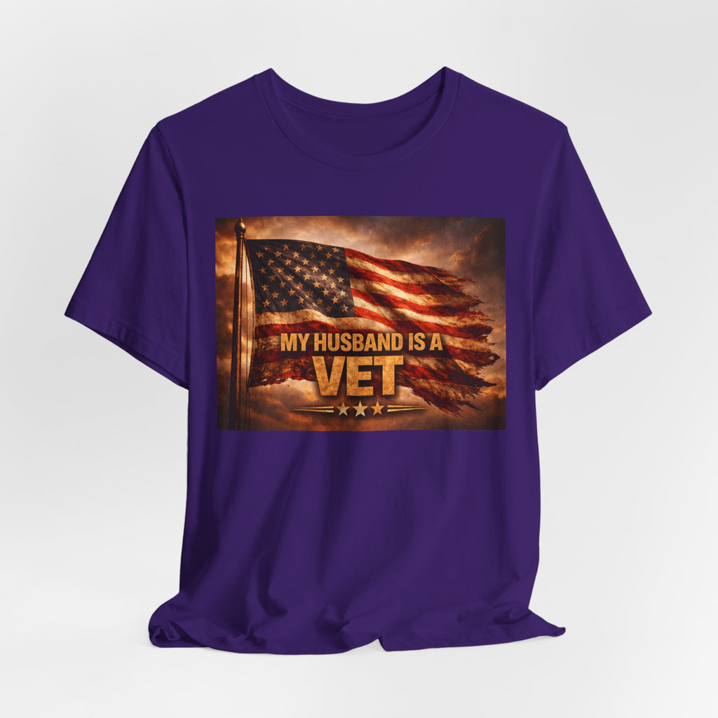 My Husband Is A Vet T-Shirt — Patriotic American Flag Military Tee for Military Wives