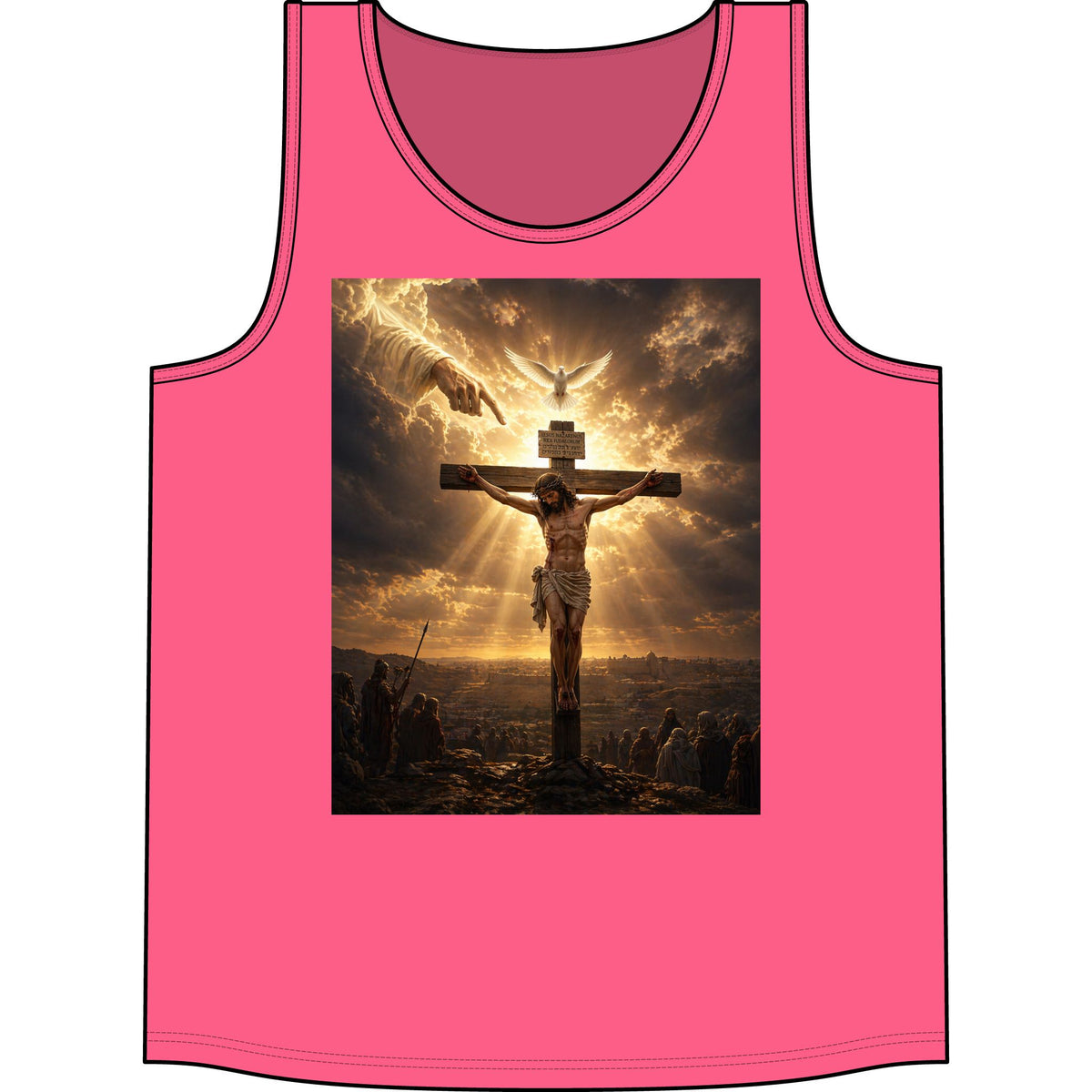 Christian Crucifix Tank Top — Jesus on the Cross with Radiant Light