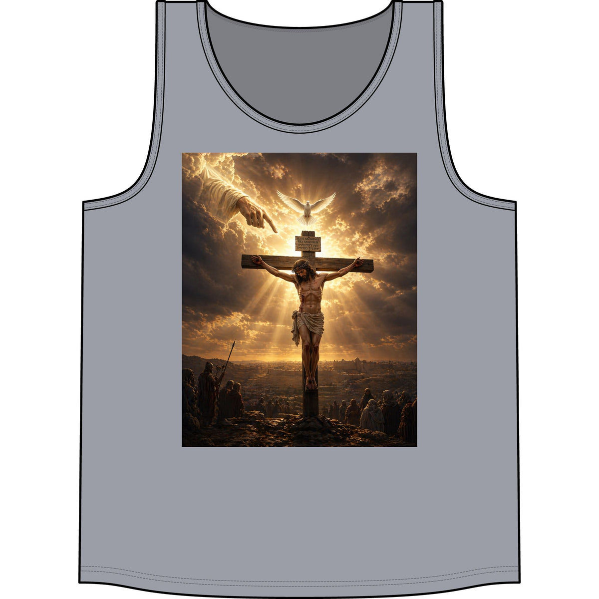 Christian Crucifix Tank Top — Jesus on the Cross with Radiant Light