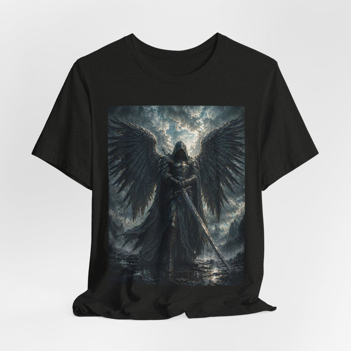 Dark Fallen Angel Graphic Tee — Gothic Warrior Angel T-Shirt