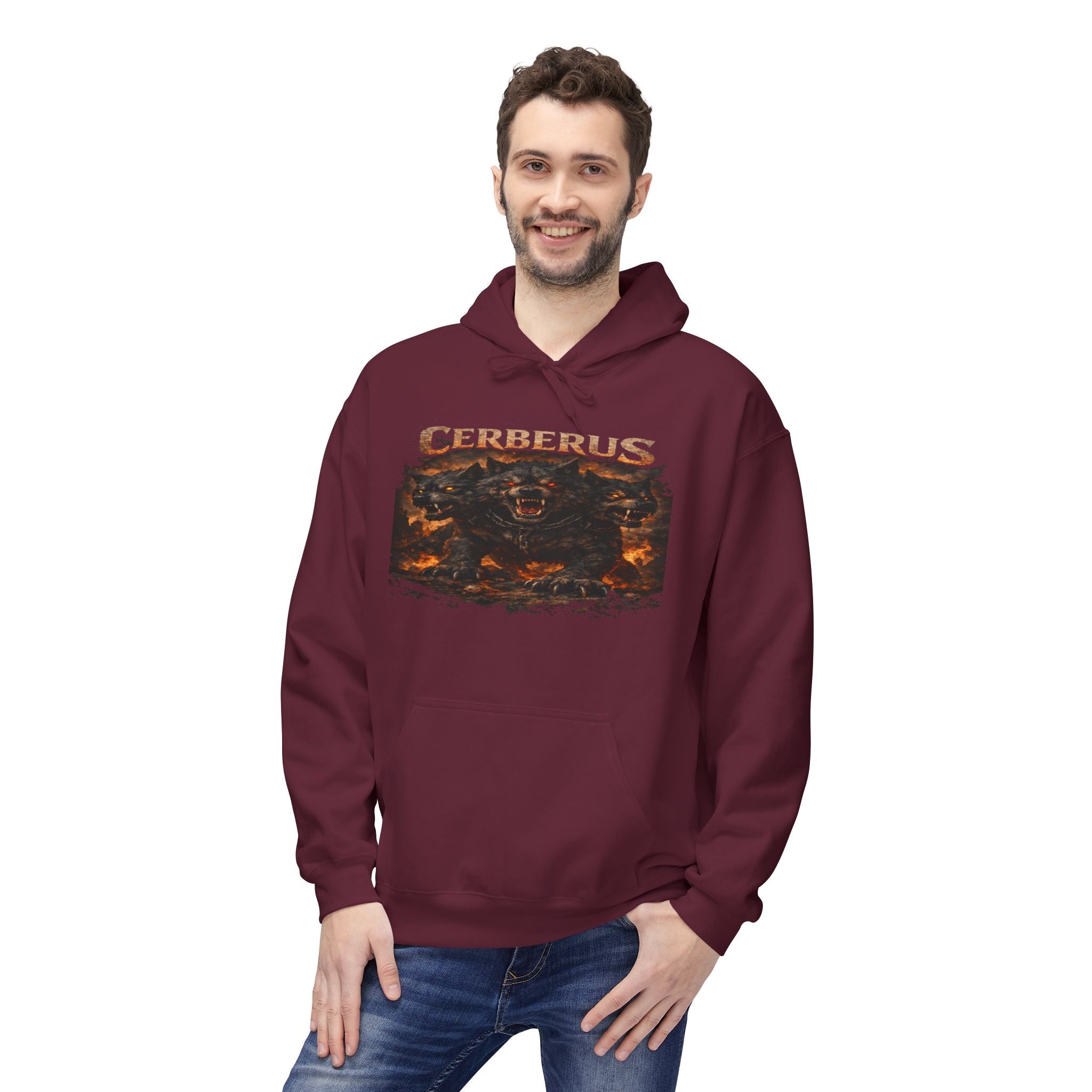 Gerberus Mythic Dog Hoodie — Fiery Cerberus Graphic Sweatshirt