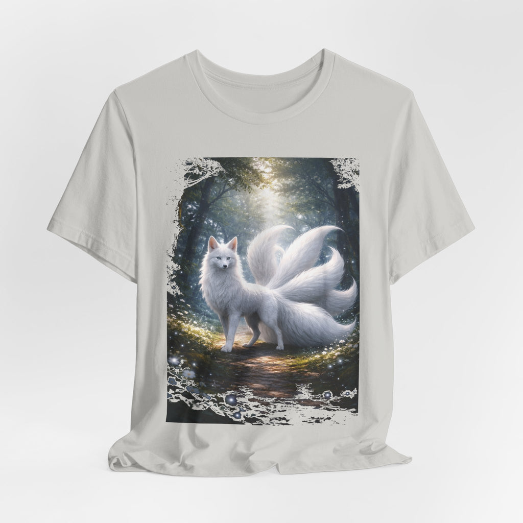 Nine-Tailed Fox Fantasy T-Shirt — Mystical White Kitsune Forest Tee