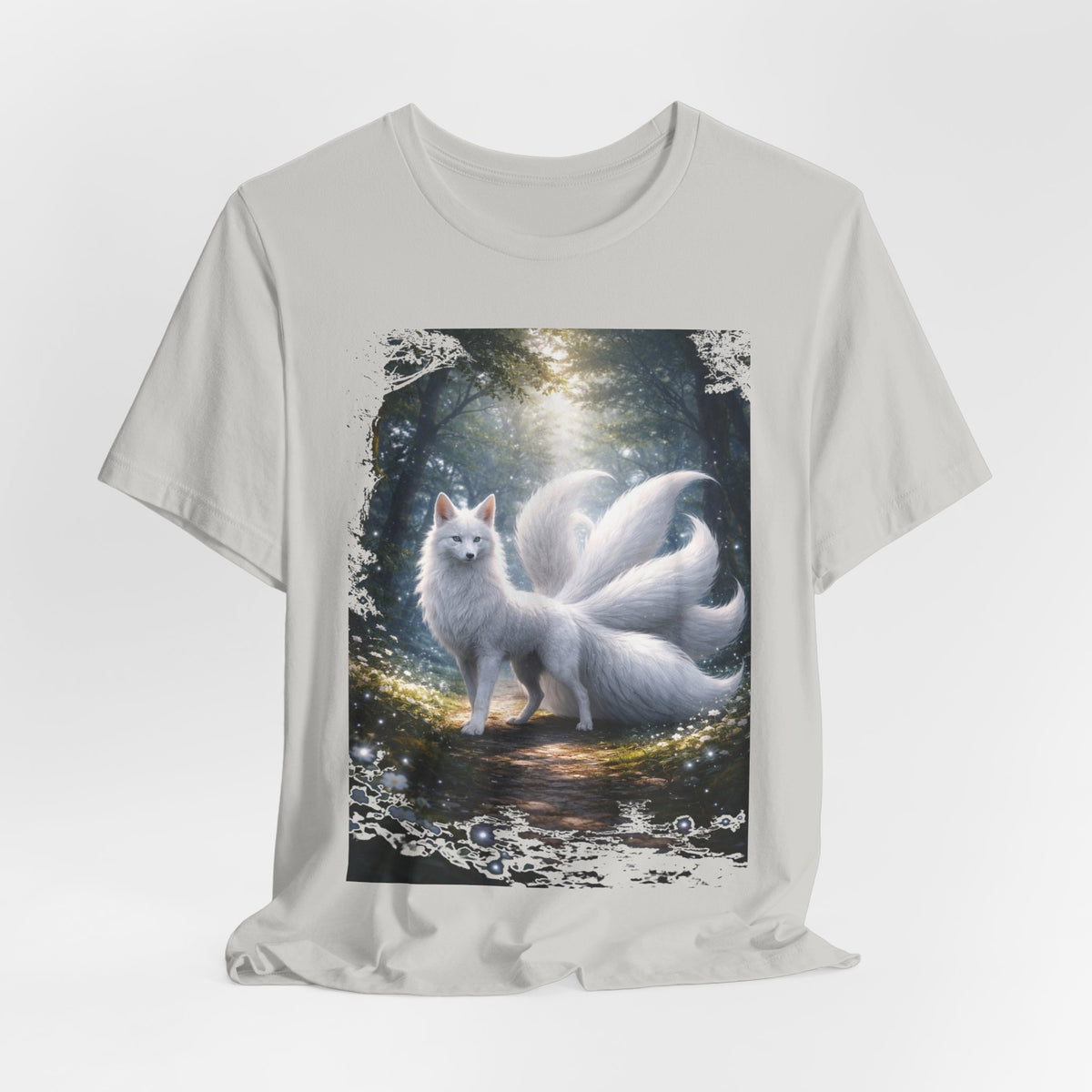 Nine-Tailed Fox Fantasy T-Shirt — Mystical White Kitsune Forest Tee