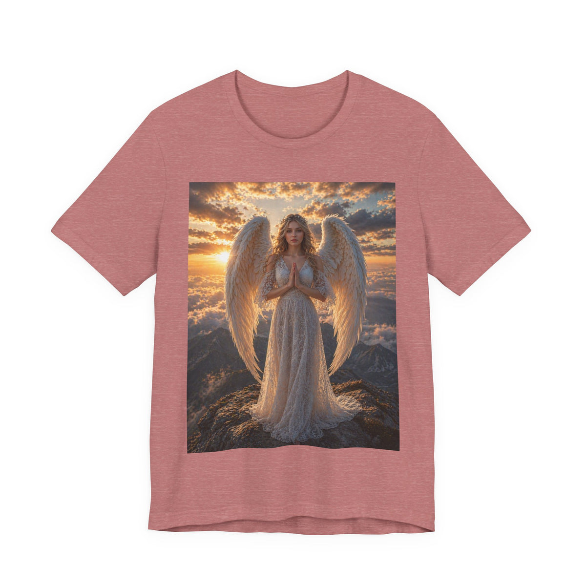 Angel Wings T-Shirt — Serene Praying Angel Graphic Tee for Spiritual & Religious Gifts