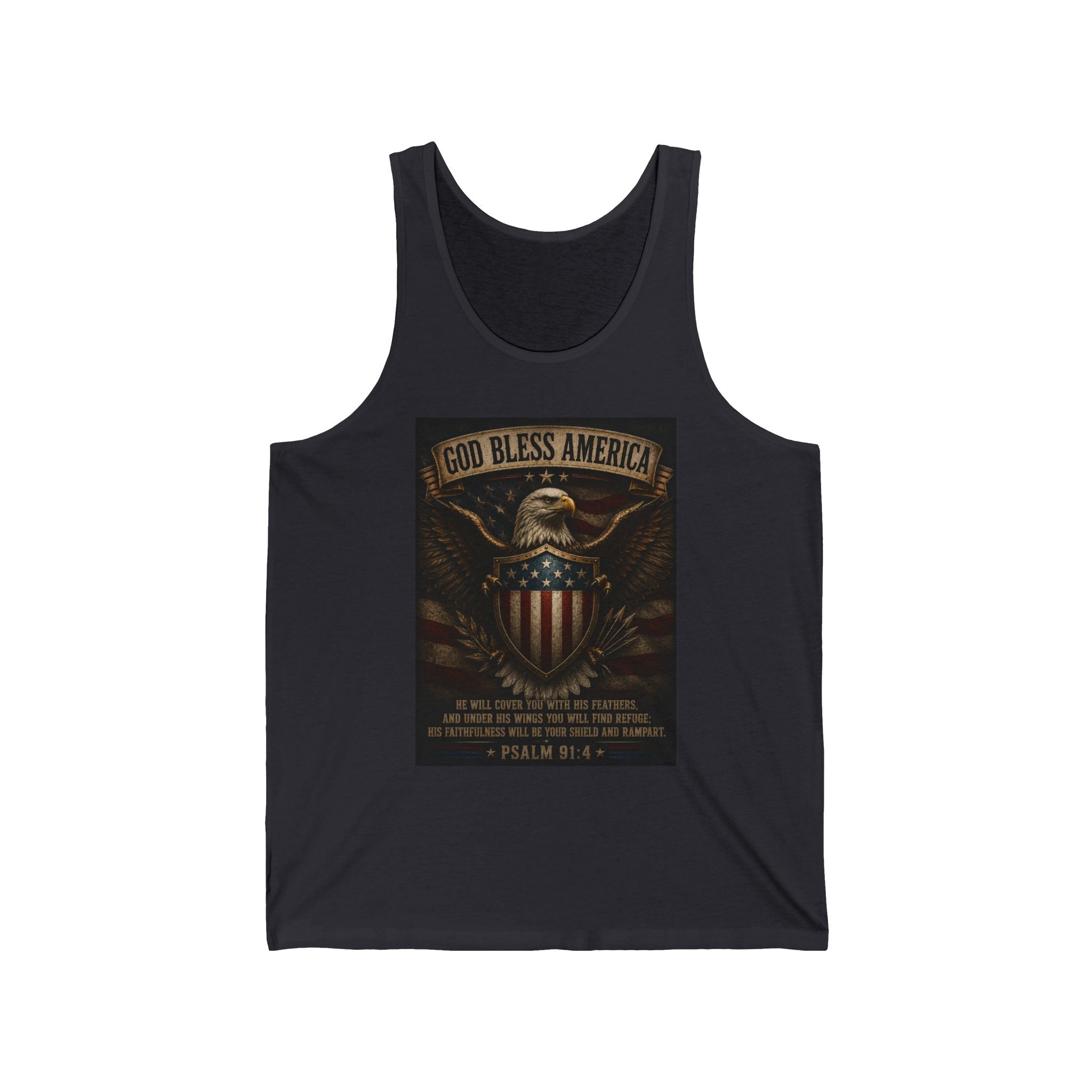 God Bless America Eagle Shield Tank Top – Patriotic Psalm 91 Military Tribute