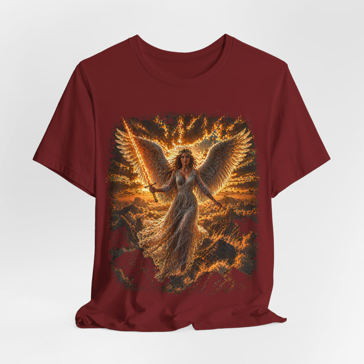 Angel Wings Graphic Tee — Fiery Guardian Angel Design
