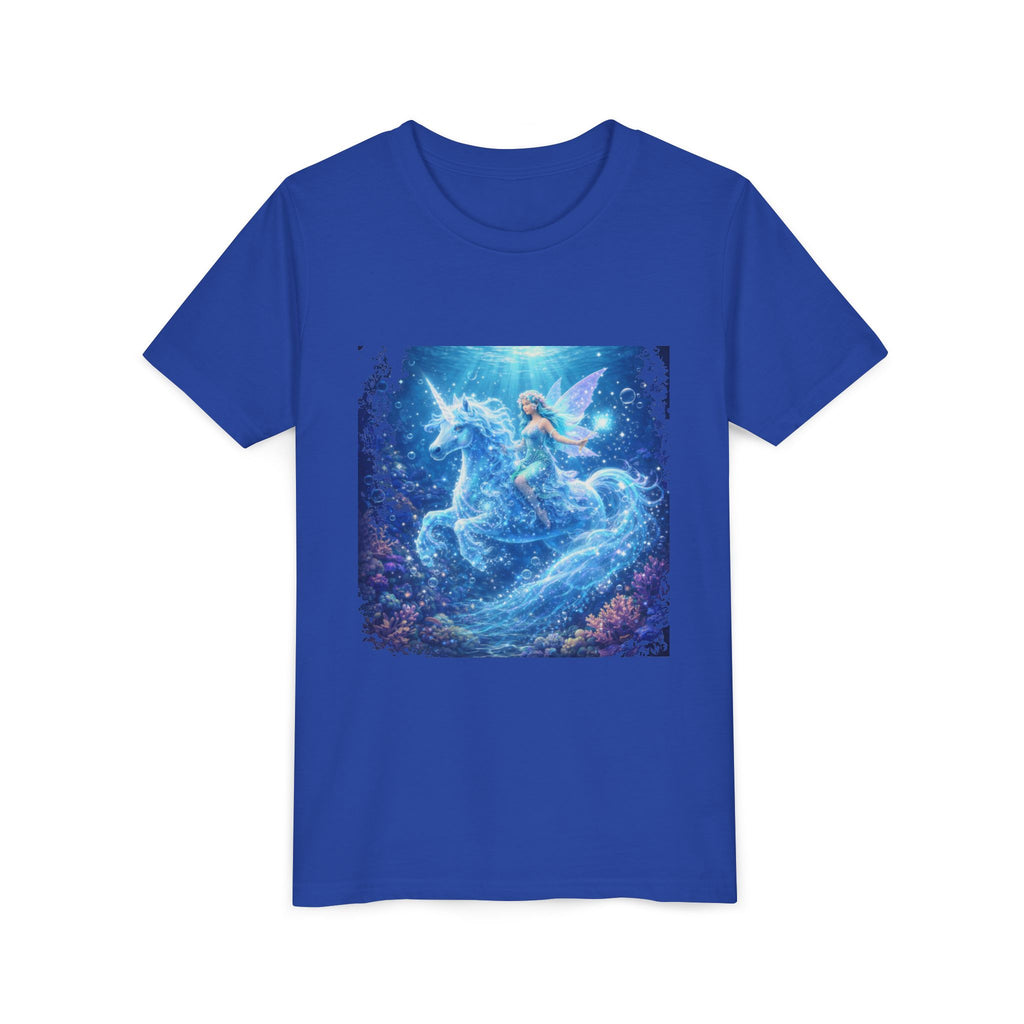 Magical Blue Unicorn & Fairy Youth T-Shirt – Enchanted Fantasy Tee for Kids