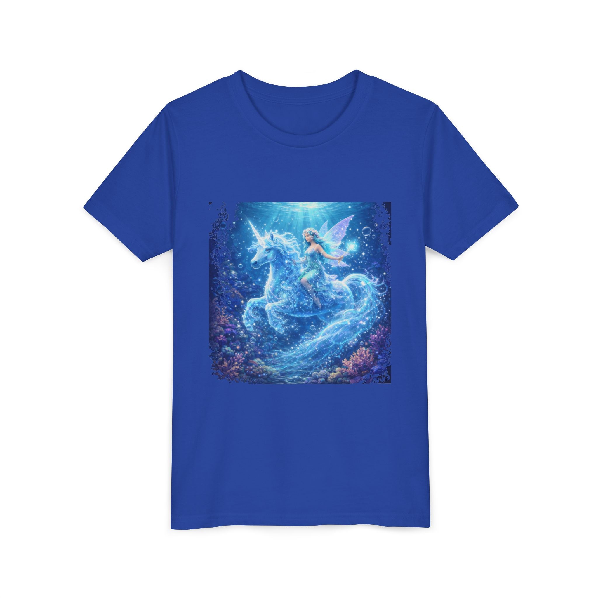 Magical Blue Unicorn & Fairy Youth T-Shirt – Enchanted Fantasy Tee for Kids