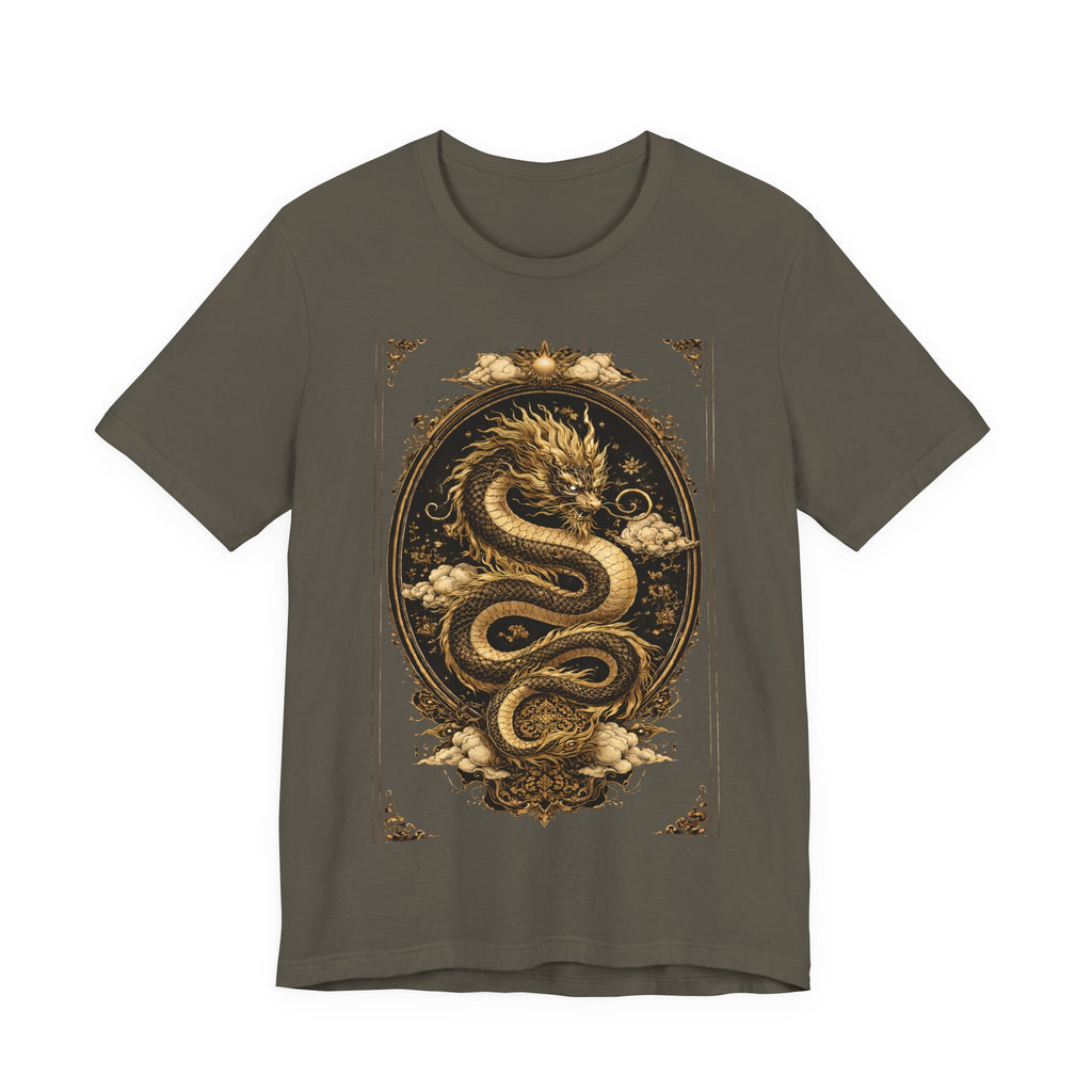 Dragon Oval Graphic Tee — Vintage Gold Snake Illustration T-Shirt