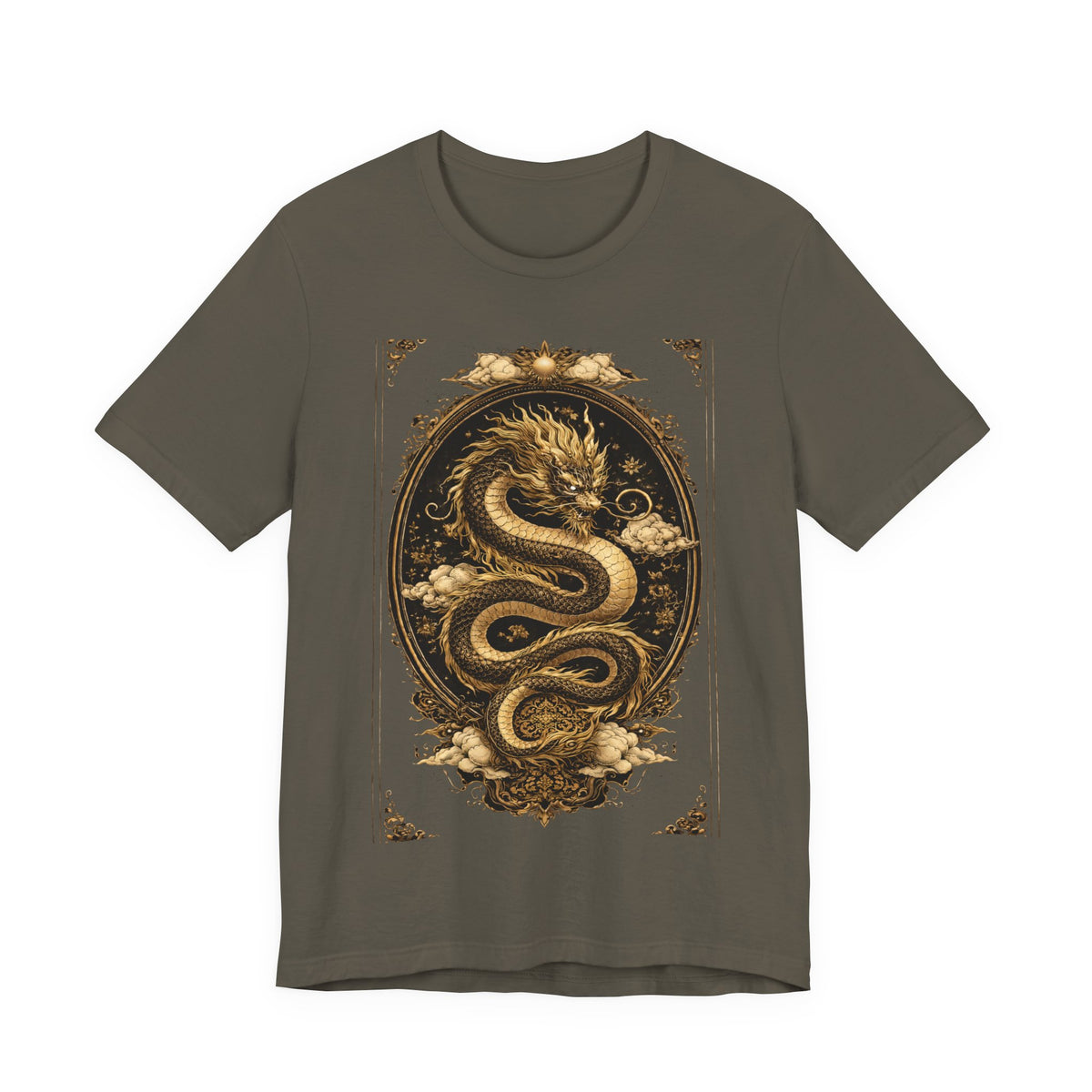 Dragon Oval Graphic Tee — Vintage Gold Snake Illustration T-Shirt