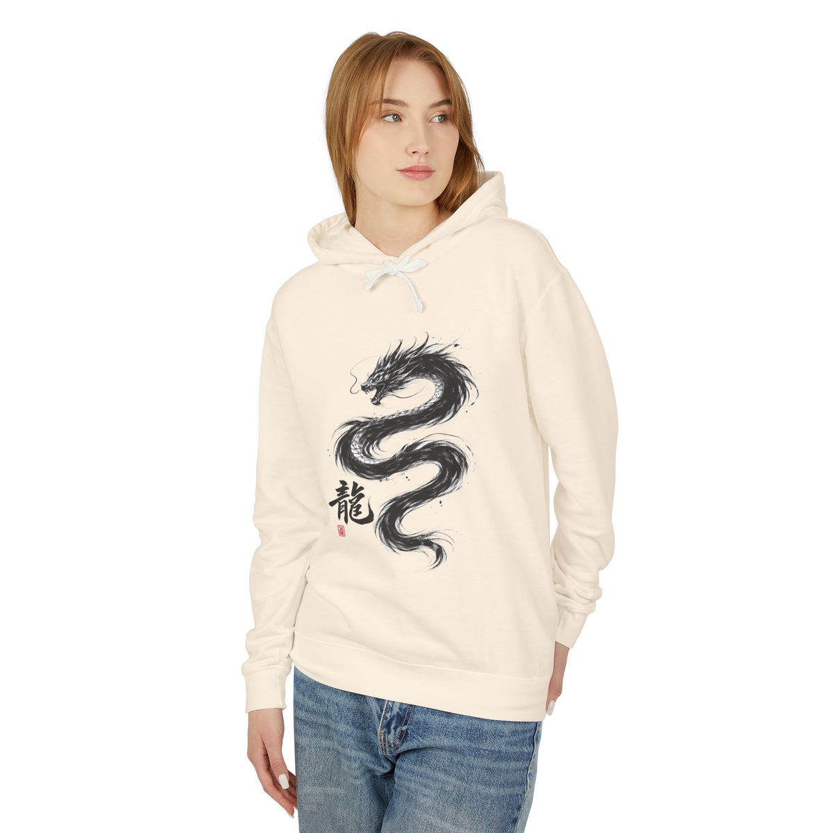 Dragon Ink Hoodie — Oriental Brush Stroke Dragon Sweatshirt