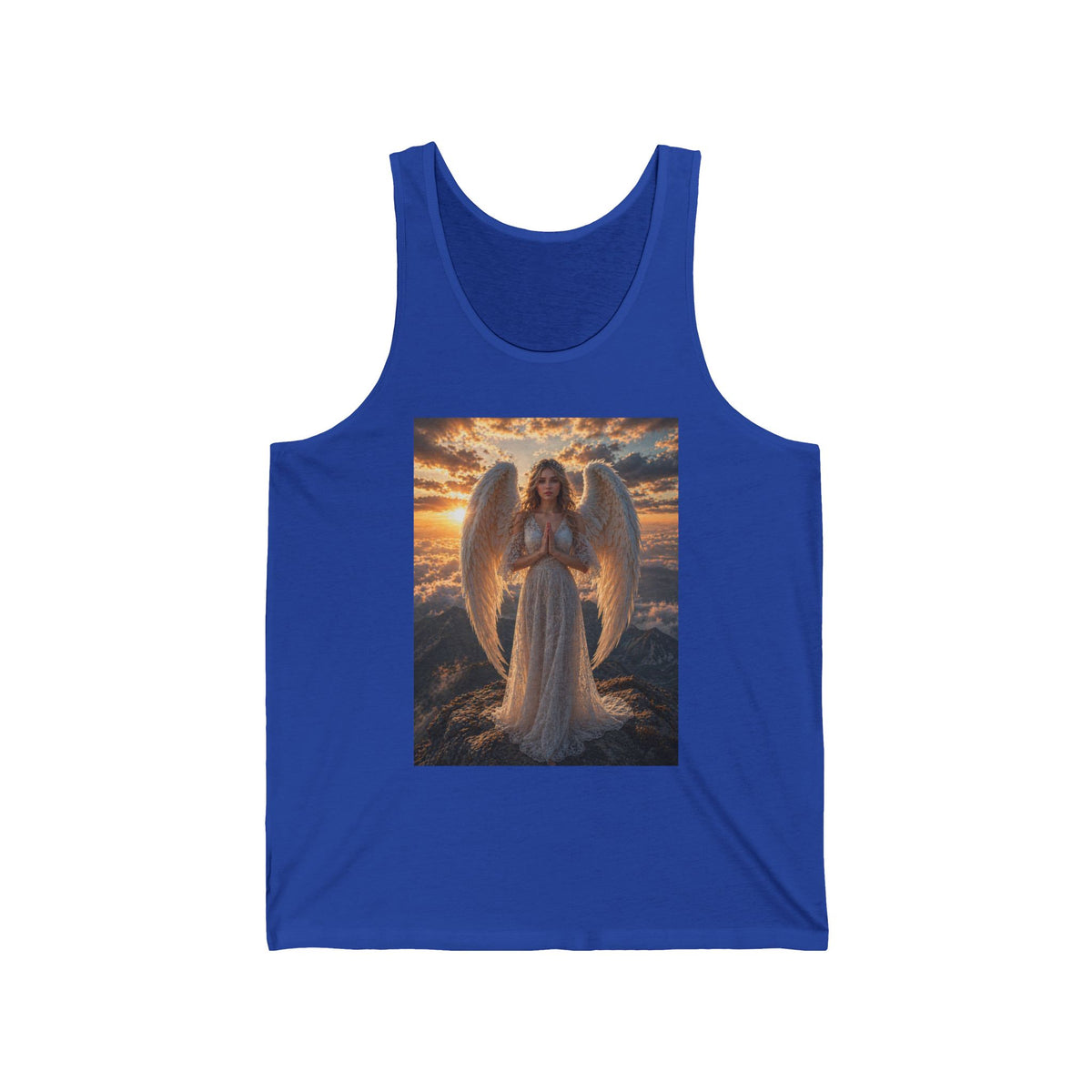 Angel Wings Sunset Tank Top — Spiritual Guardian Graphic Jersey Tank