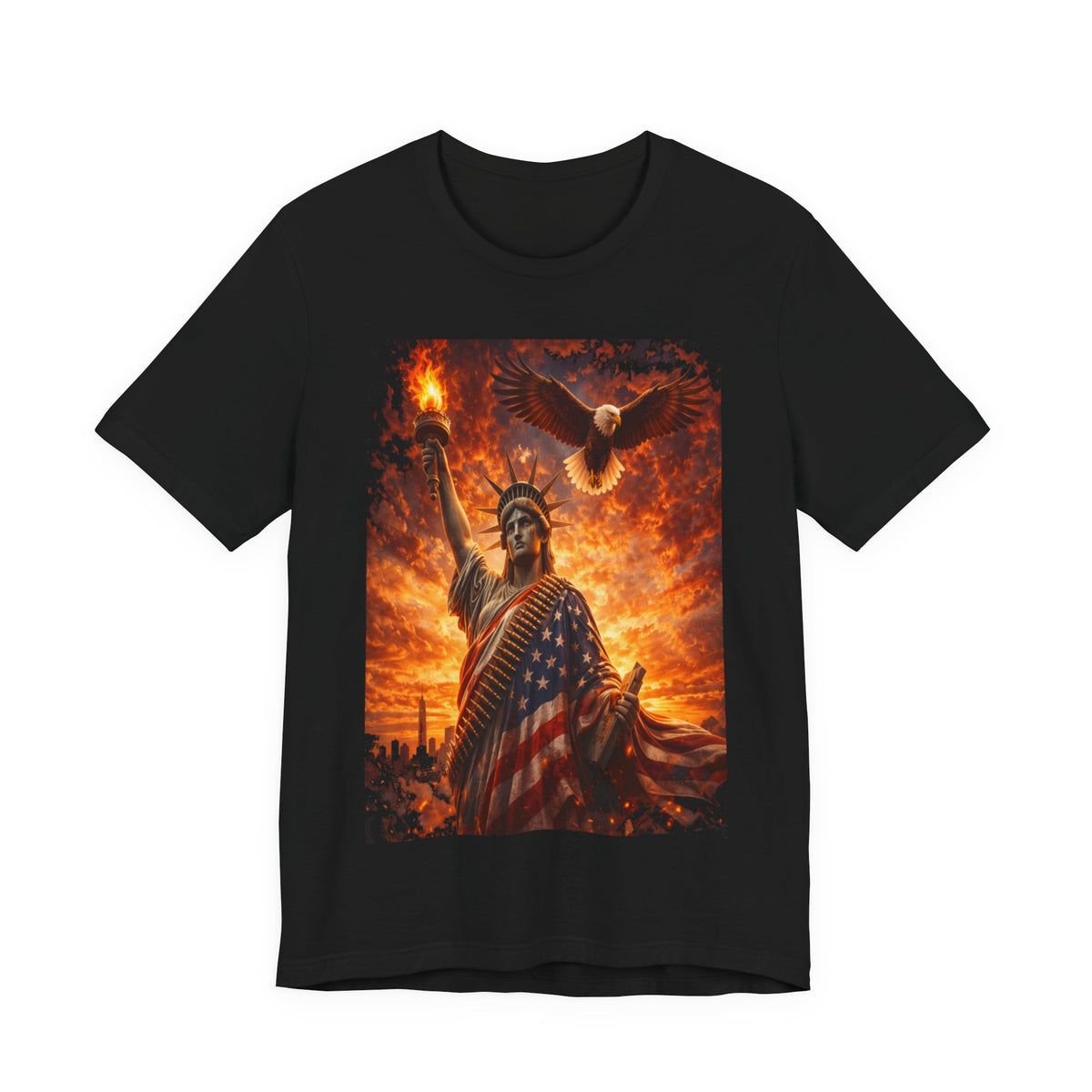 Liberty & Pride T-Shirt — Statue of Liberty with American Flag and Dove