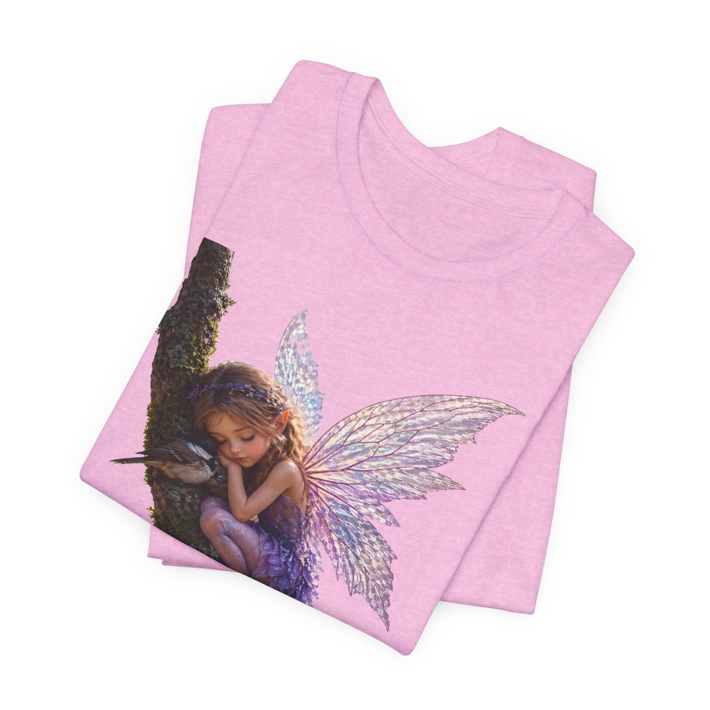 Fairy Sleeping on Branch T-Shirt — Magical Purple Fairy Tee for Women & Girls