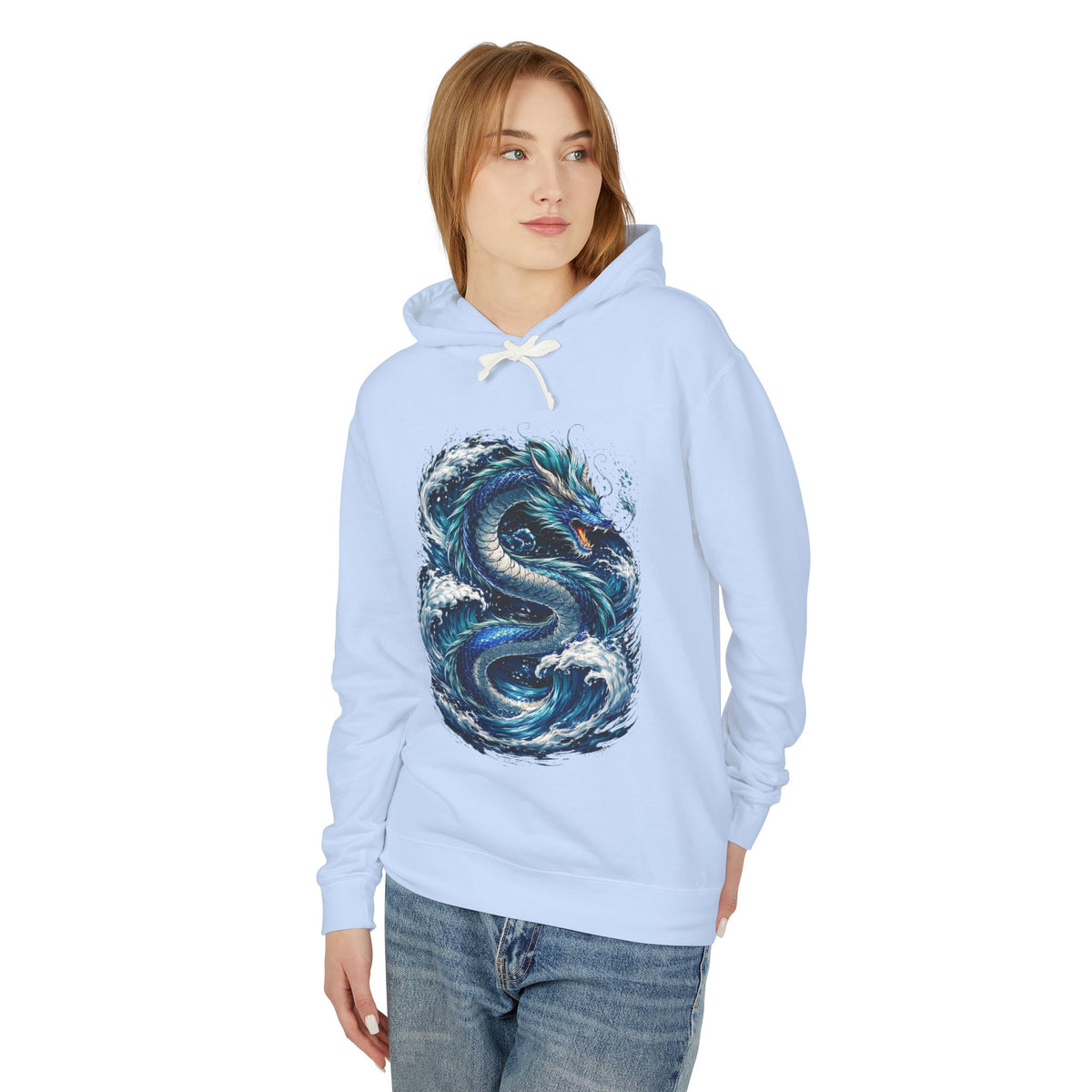 Dragon Wave Hoodie — Blue Sea Serpent Graphic Sweatshirt