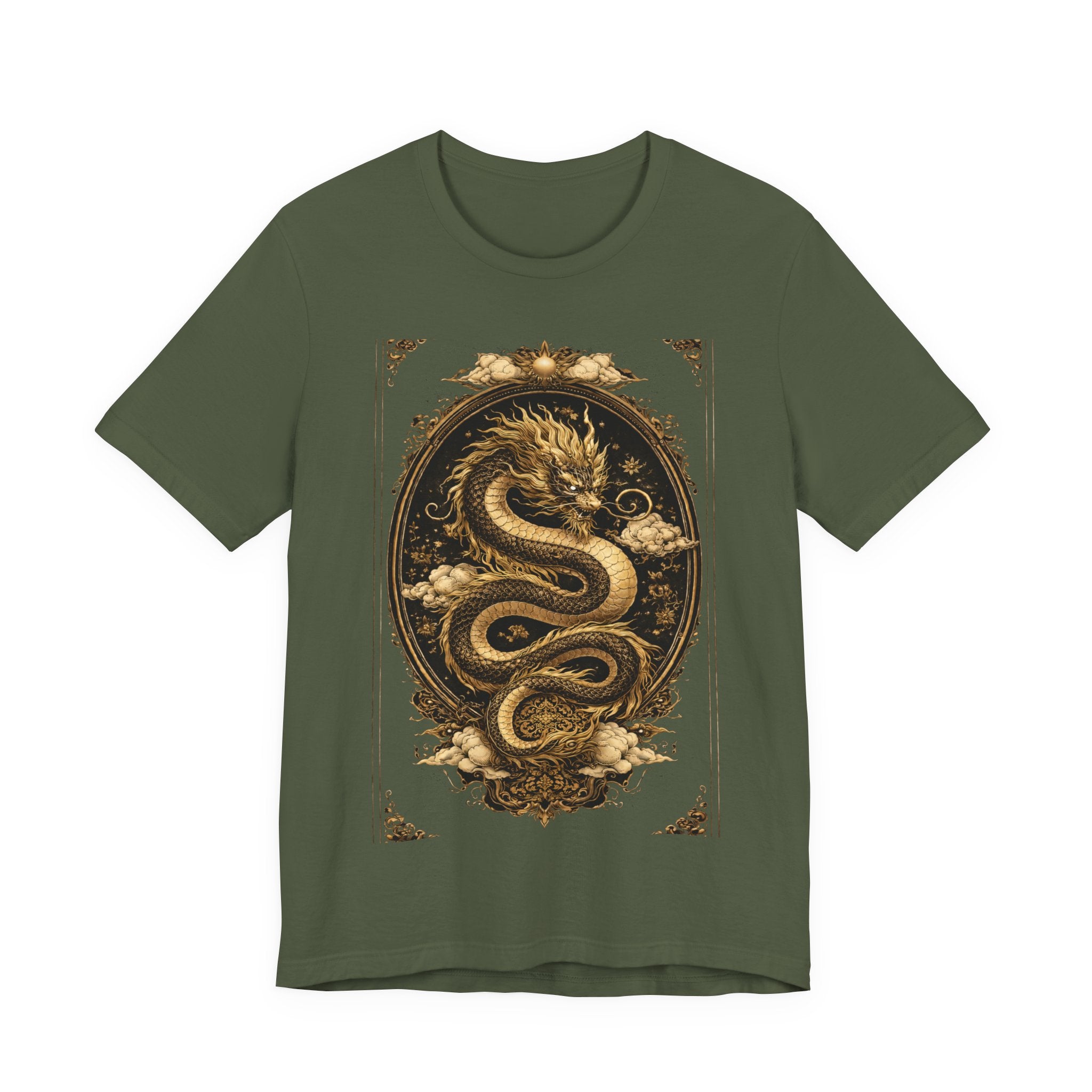 Dragon Oval Graphic Tee — Vintage Gold Snake Illustration T-Shirt