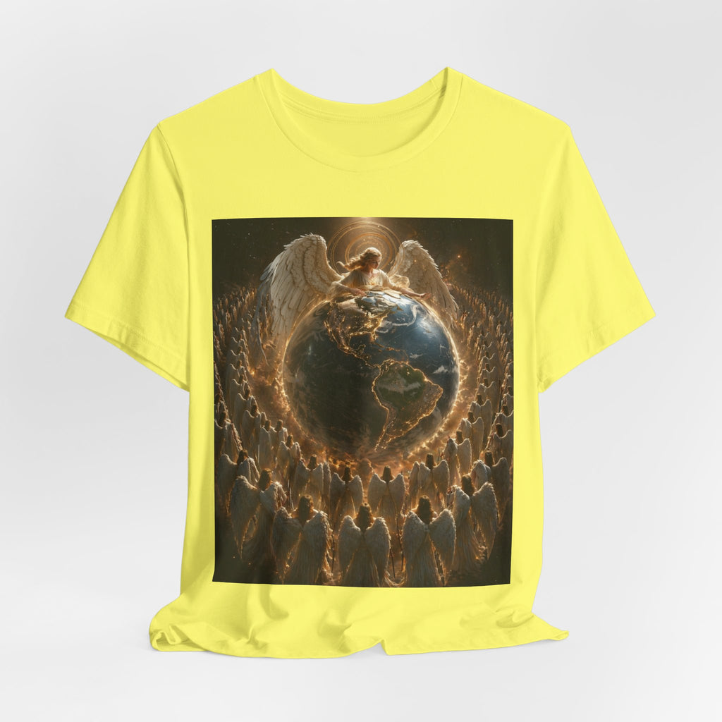 Angel Watching Over Earth T‑Shirt — Spiritual Guardian Globe Tee
