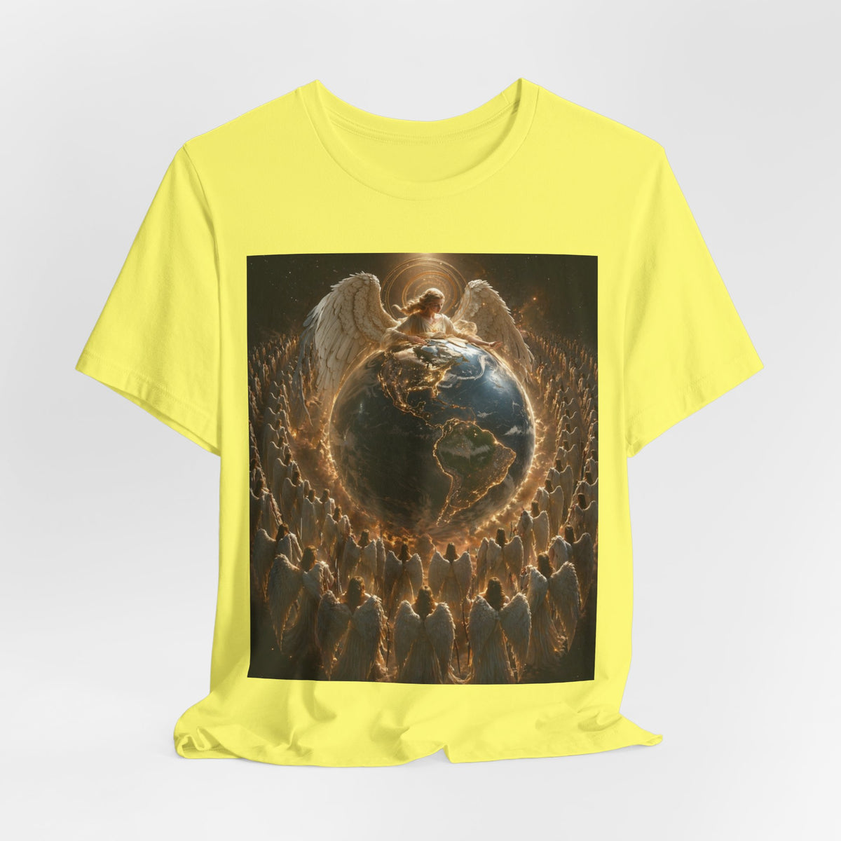 Angel Watching Over Earth T‑Shirt — Spiritual Guardian Globe Tee