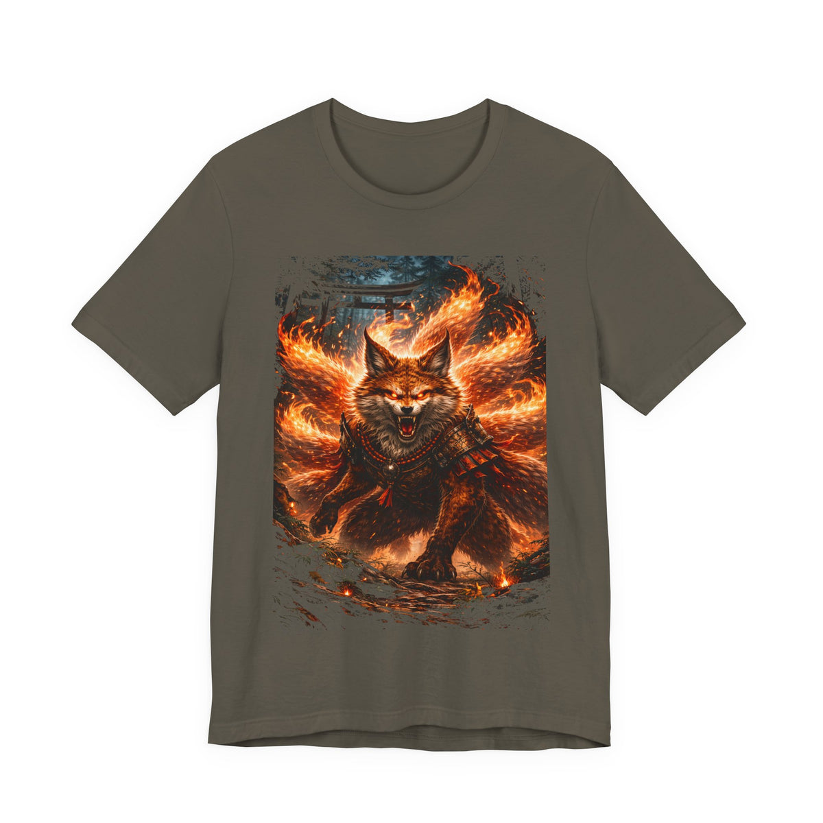 Fiery Nine-Tailed Fox Graphic Tee – Mythic Kitsune Flame Shirt