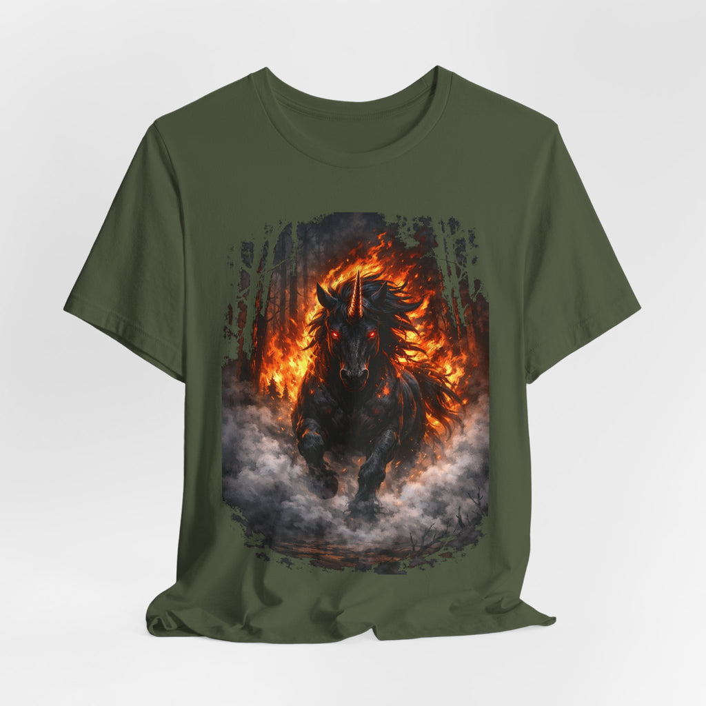 Fiery Stallion Graphic Tee — Burning Horse Fantasy T-Shirt