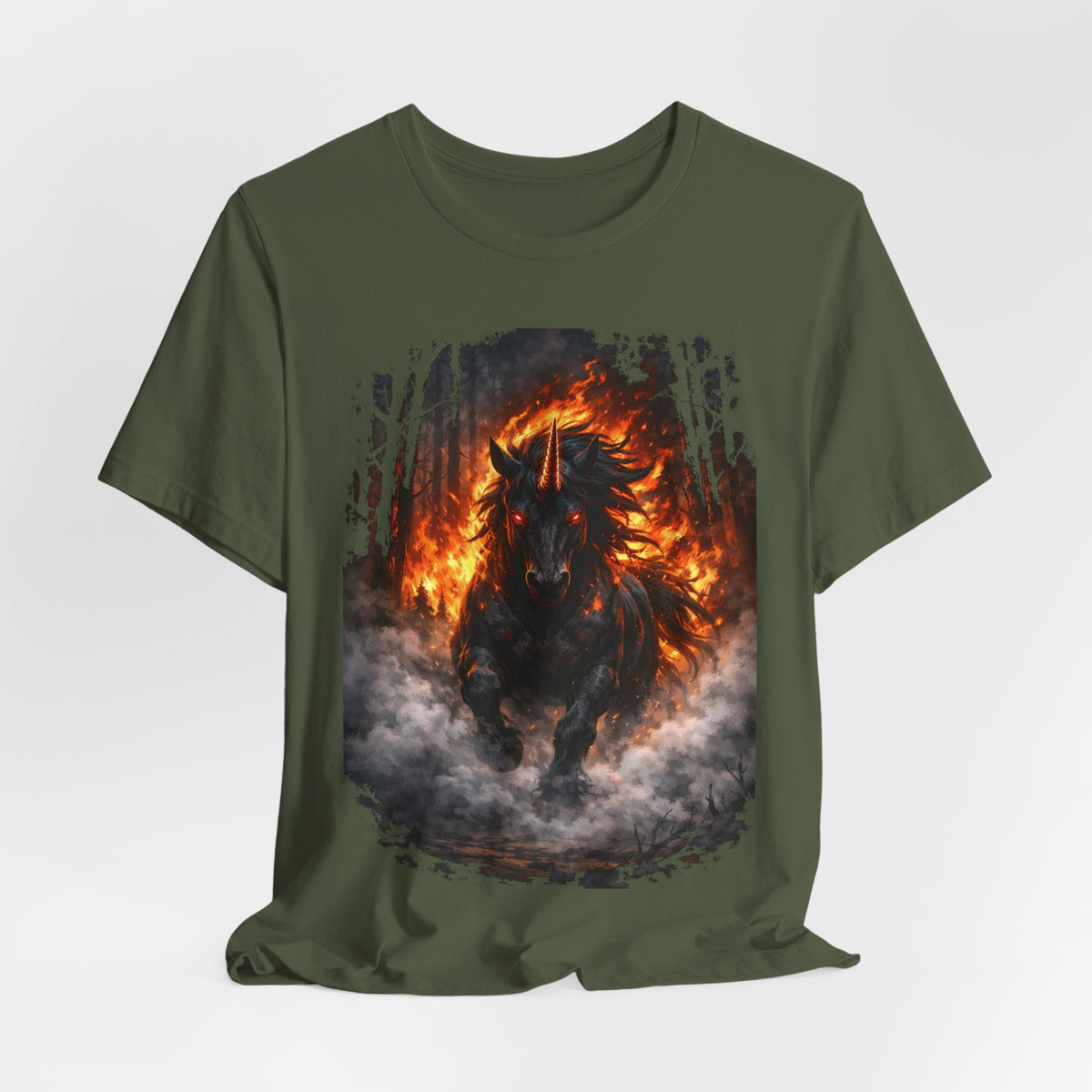 Fiery Stallion Graphic Tee — Burning Horse Fantasy T-Shirt