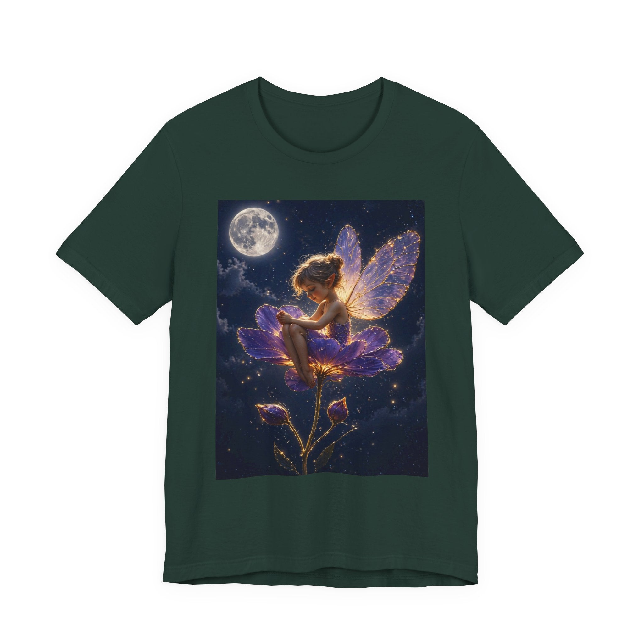 Fairy Night T-Shirt — Moonlit Fairy on Purple Flower