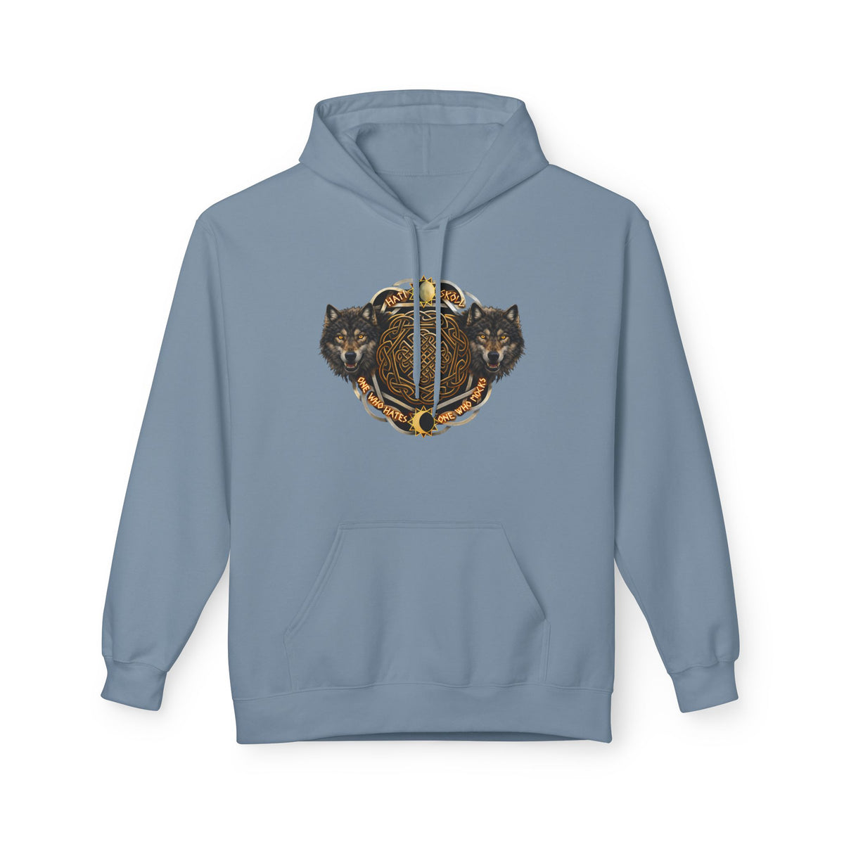 Skoll and Hati – The Wolves of the Sun and Moon-Hoodie — Rustic Wildlife Graphic Hooded Sweatshirt