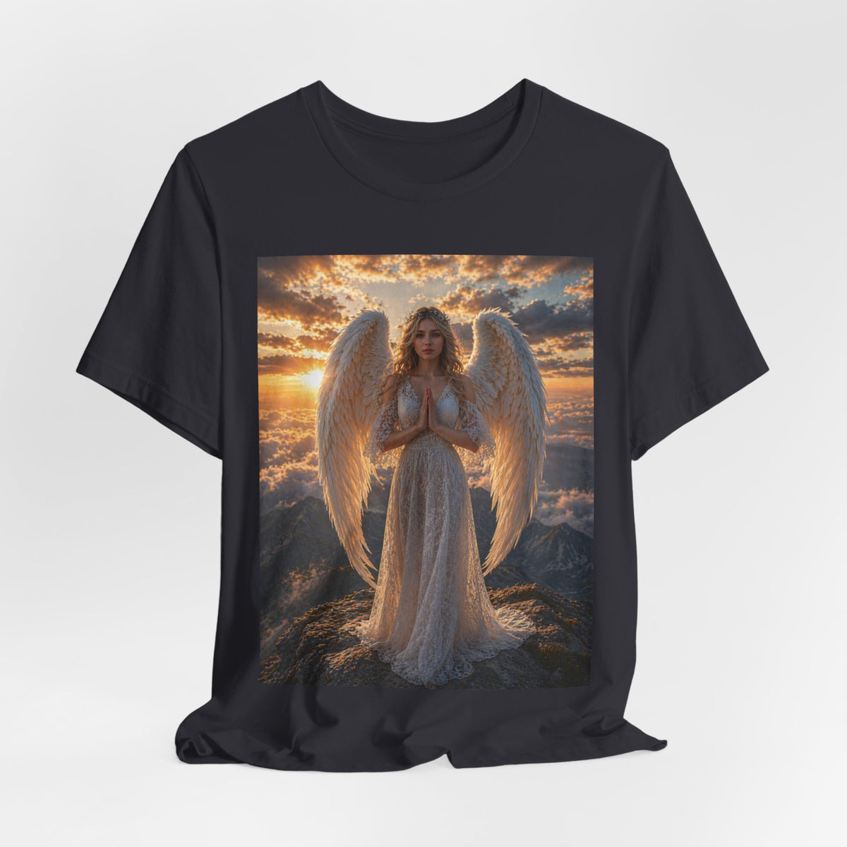 Angel Wings T-Shirt — Serene Praying Angel Graphic Tee for Spiritual & Religious Gifts