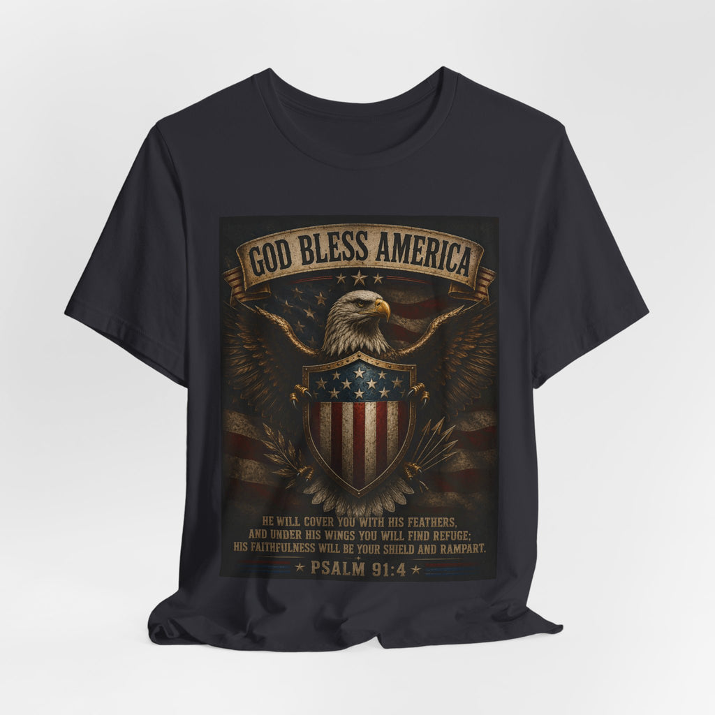 God Bless America Eagle T-Shirt – Patriotic Psalm 91:4 Graphic Tee