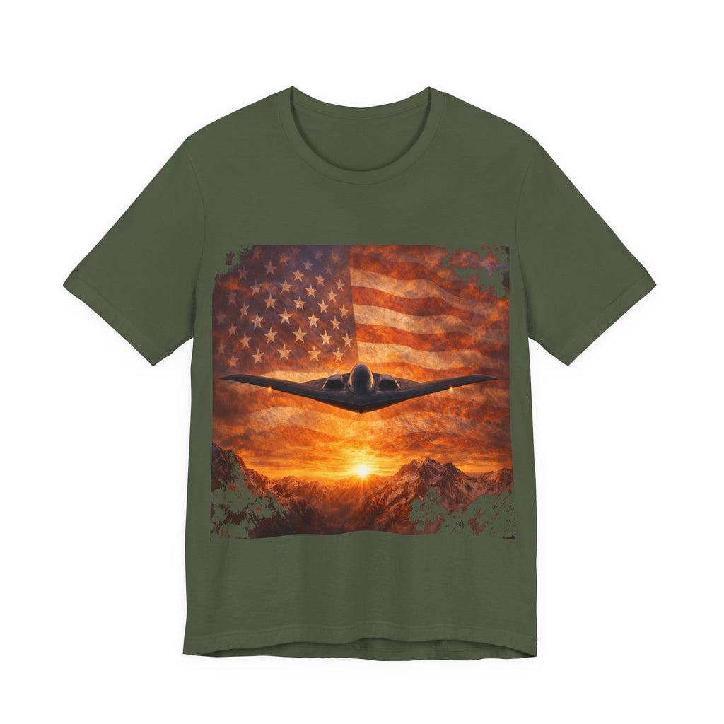American Flag Bomber Plane T-Shirt — Patriotic Military Aviation Tee