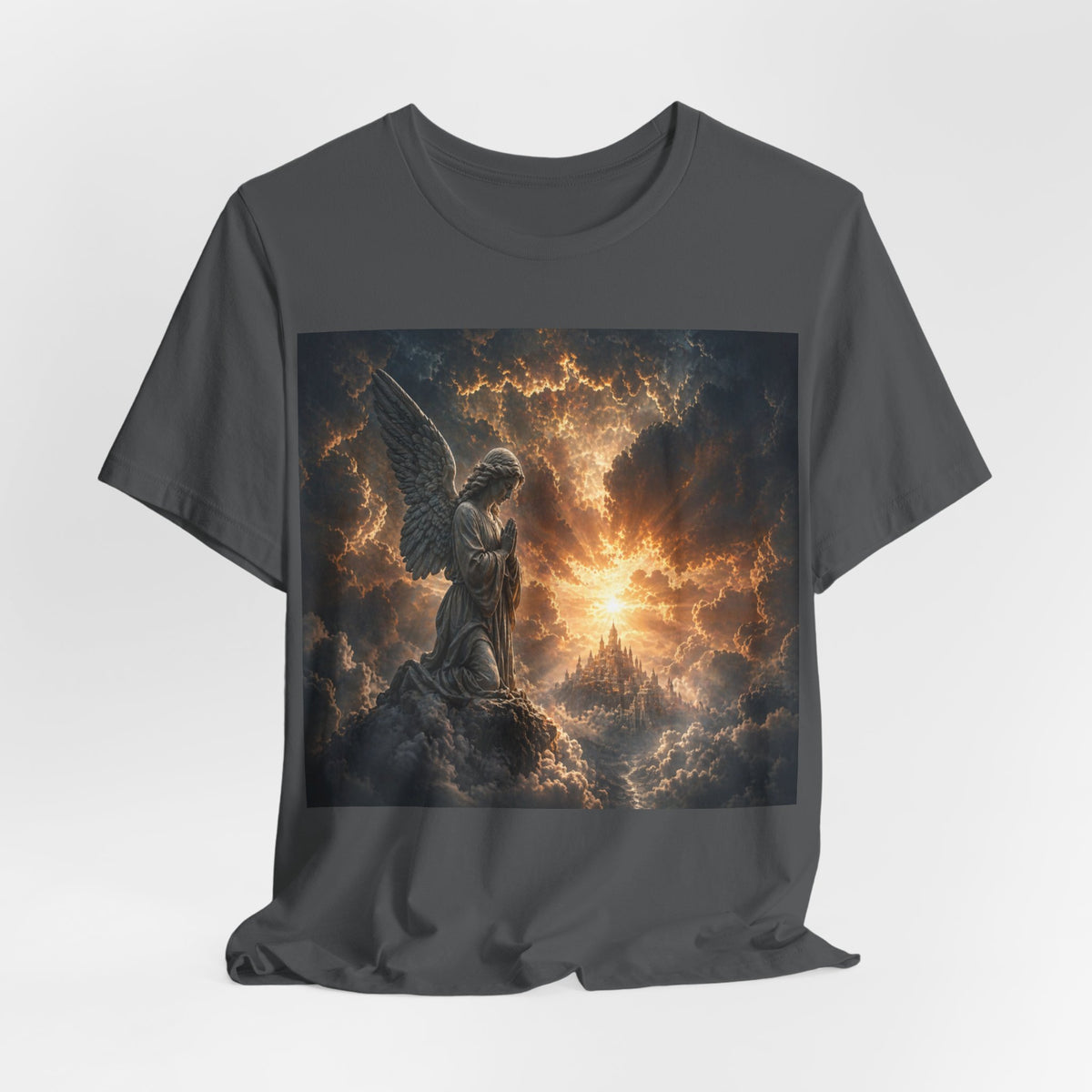 Angel in Storm Graphic Tee — Dramatic Celestial Art T-Shirt