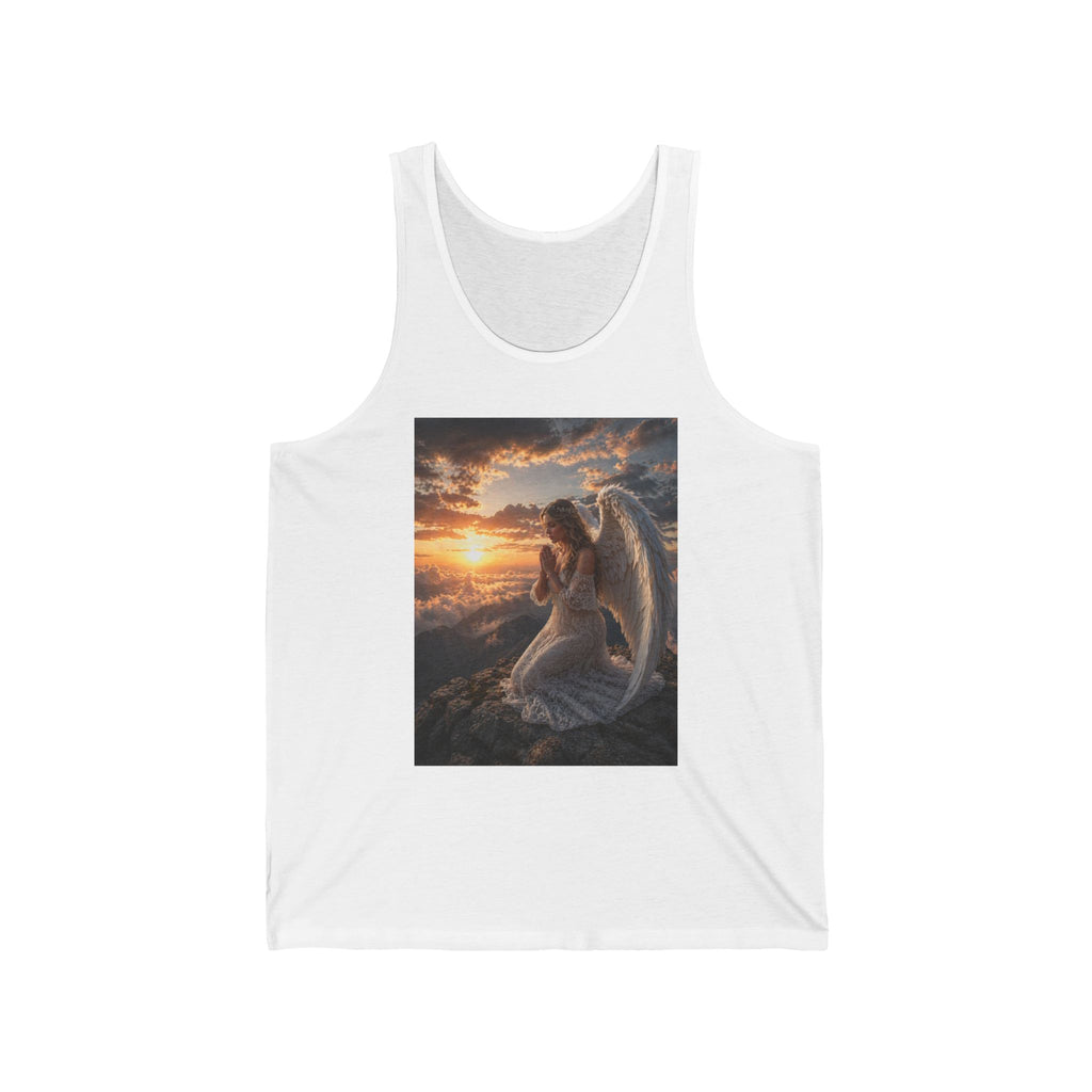 Angel at Sunset Tank Top — Prayerful Angel Graphic Jersey Tank