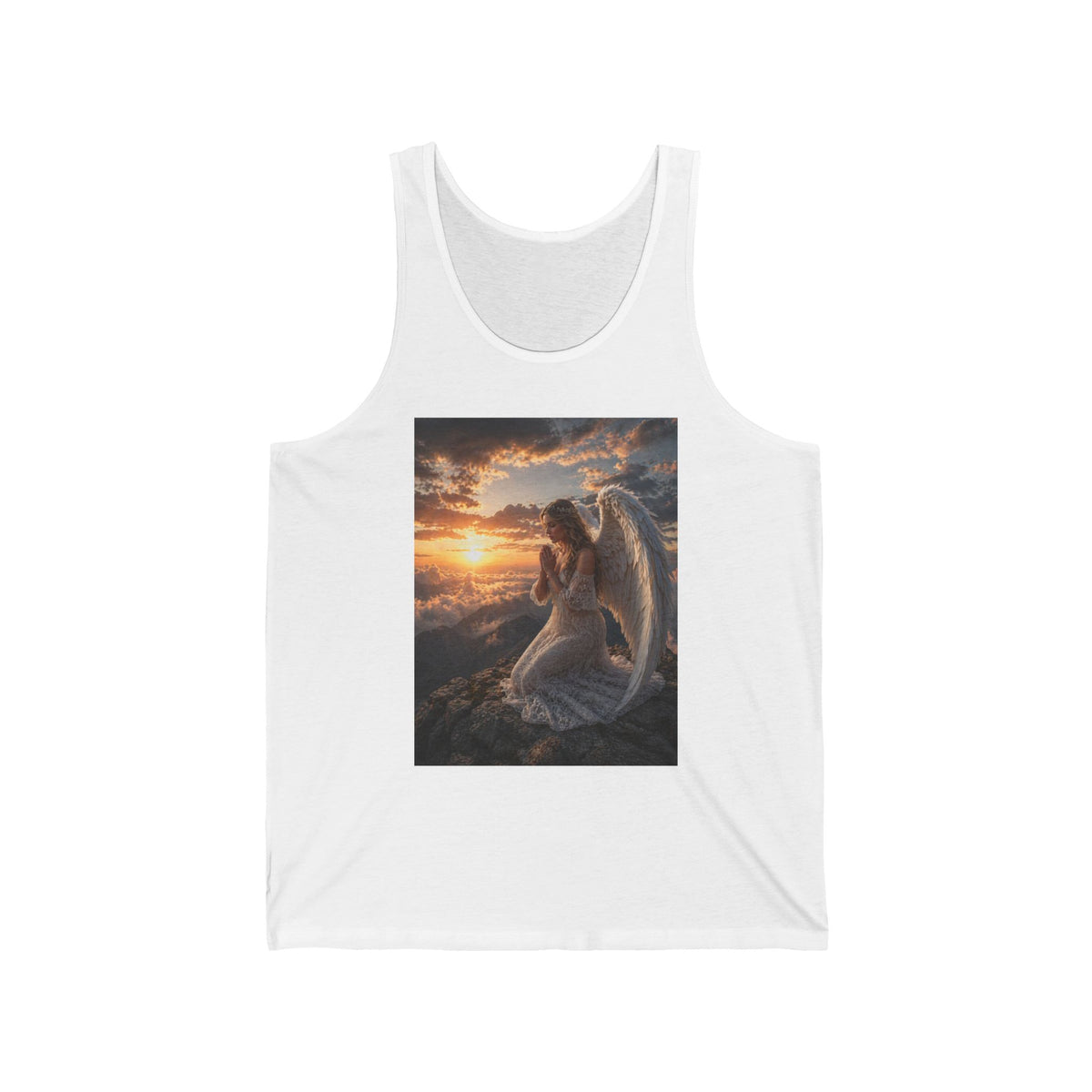 Angel at Sunset Tank Top — Prayerful Angel Graphic Jersey Tank