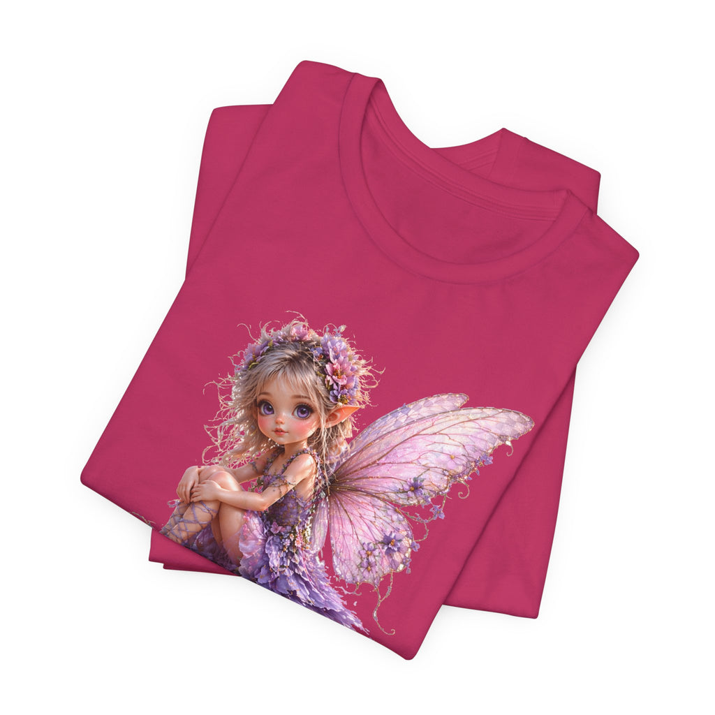 Fairy on Mushroom T-Shirt — Cute Pink Butterfly Fairy Graphic Tee for Kids & Adults