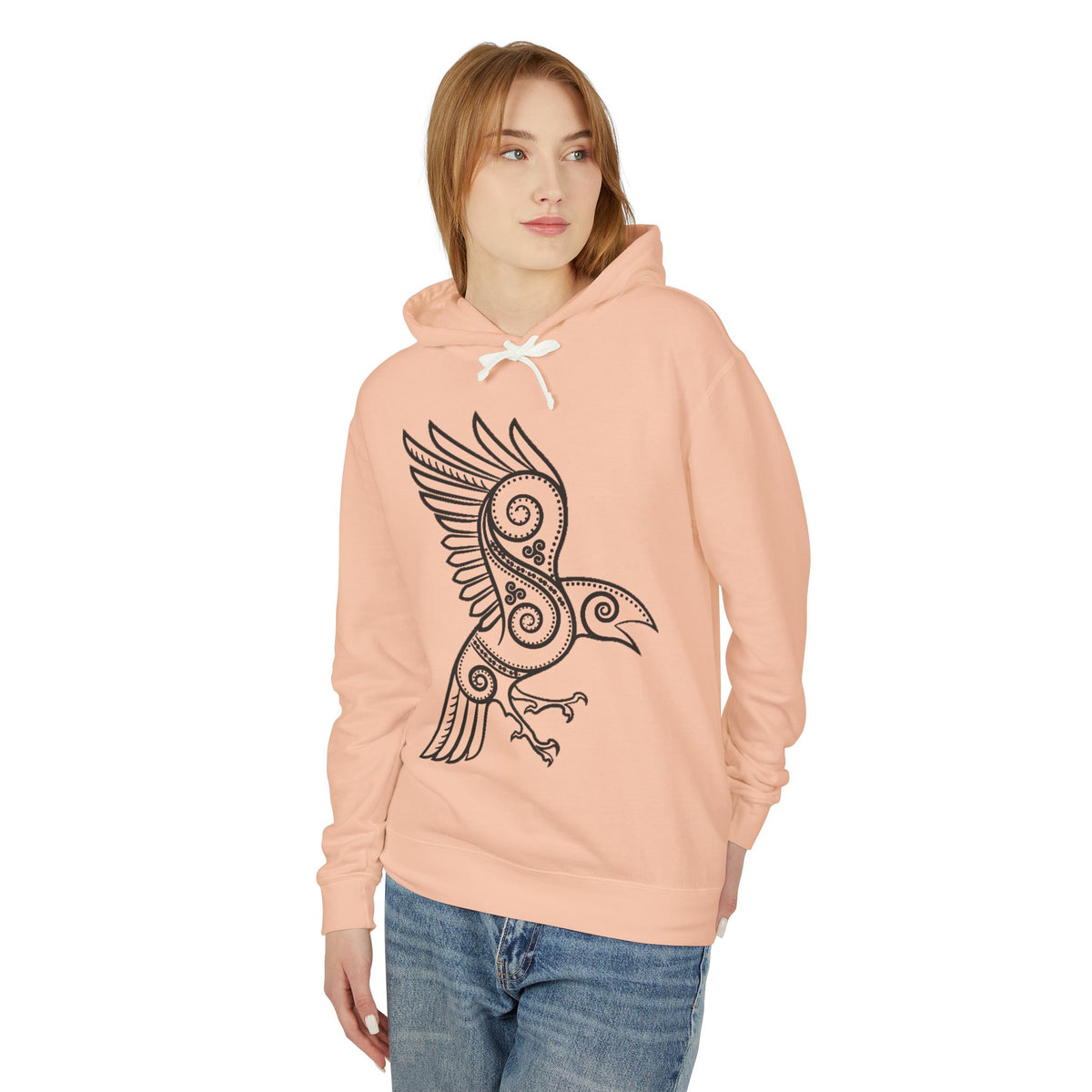 The Raven – Odin’s Messengers-Tribal Raven Hoodie — Intricate Celtic Bird Graphic Lightweight Sweatshirt