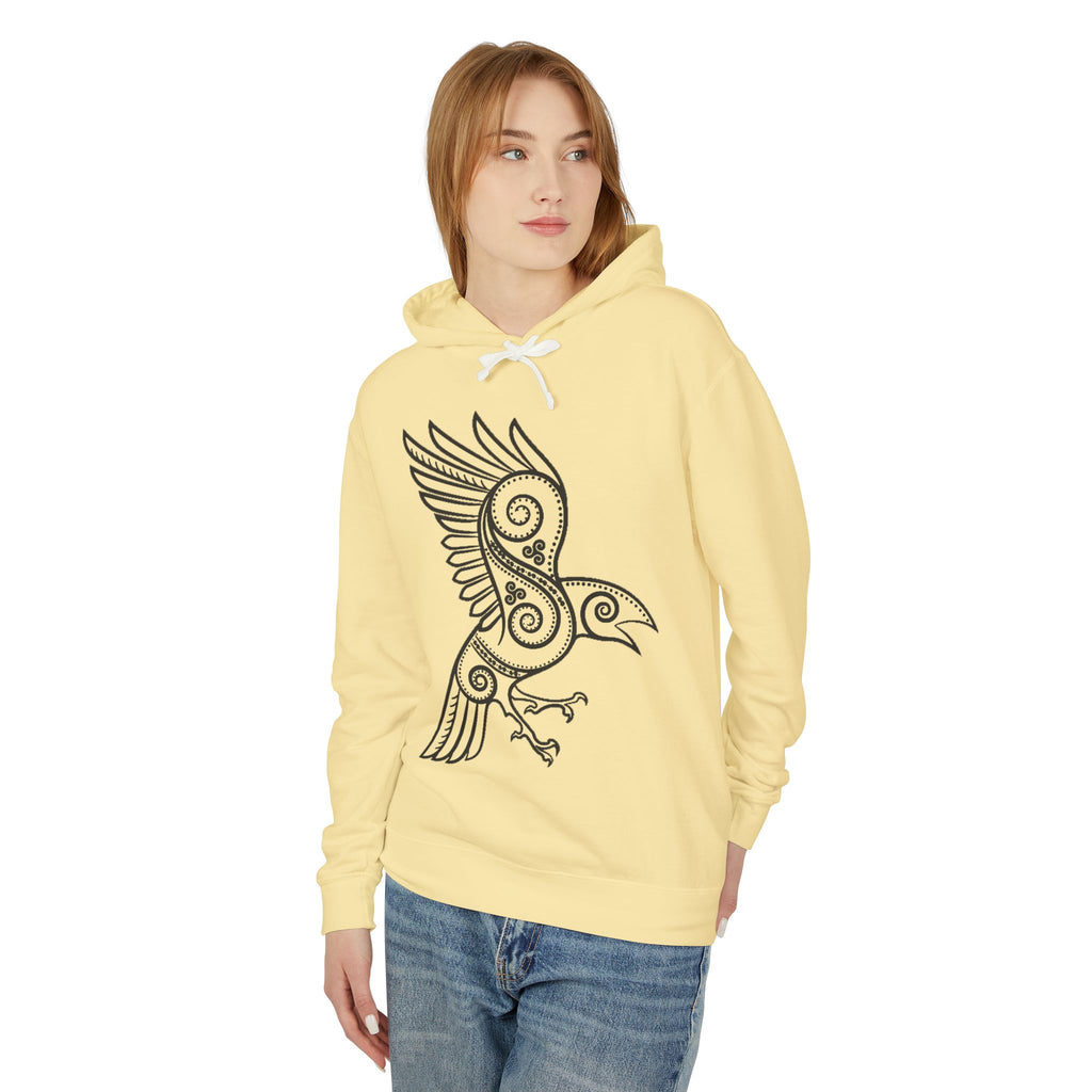 The Raven – Odin’s Messengers-Tribal Raven Hoodie — Intricate Celtic Bird Graphic Lightweight Sweatshirt
