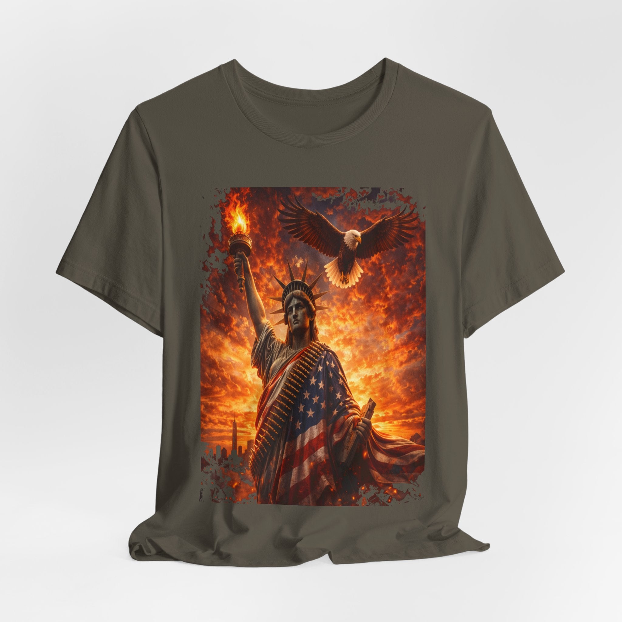 Liberty & Pride T-Shirt — Statue of Liberty with American Flag and Dove