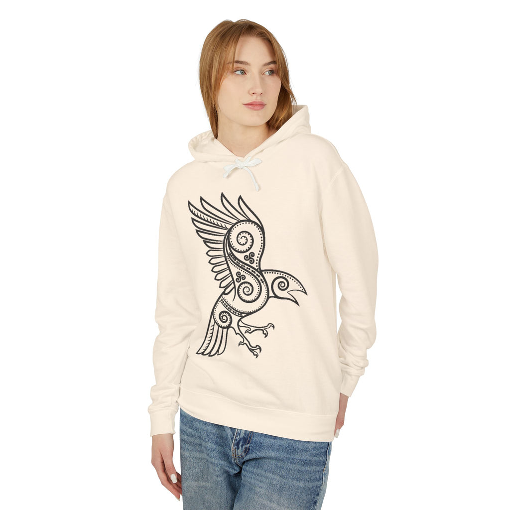 The Raven – Odin’s Messengers-Tribal Raven Hoodie — Intricate Celtic Bird Graphic Lightweight Sweatshirt