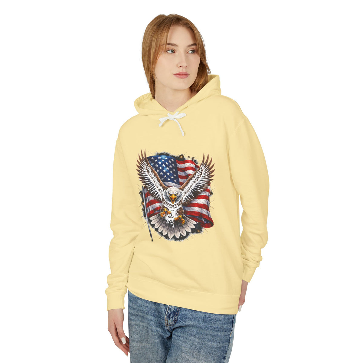 American Eagle Hoodie — Patriotic Bald Eagle with USA Flag Graphic