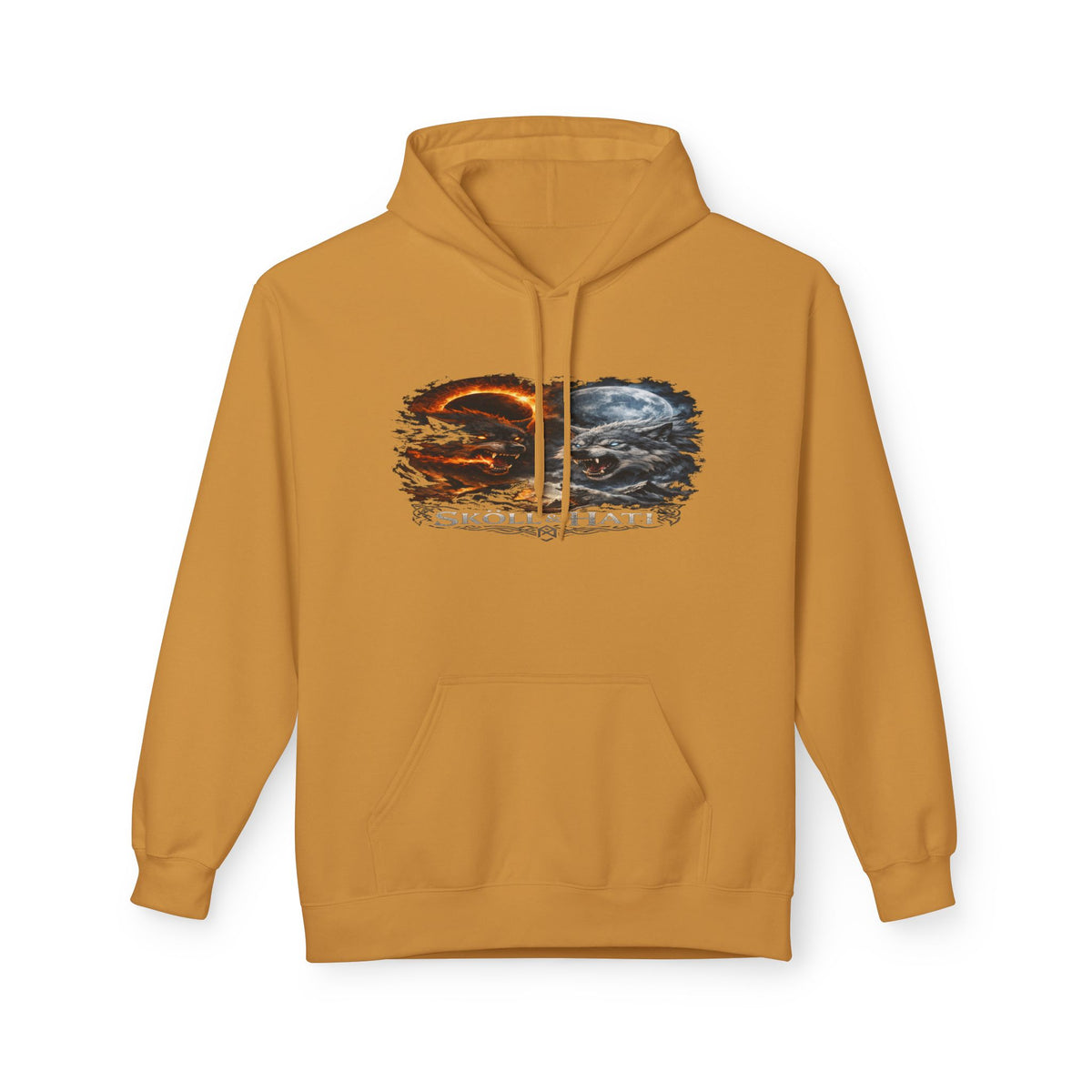 Skoll & Hati Norse Mythology Hoodie — Fire and Ice Wolves Graphic
