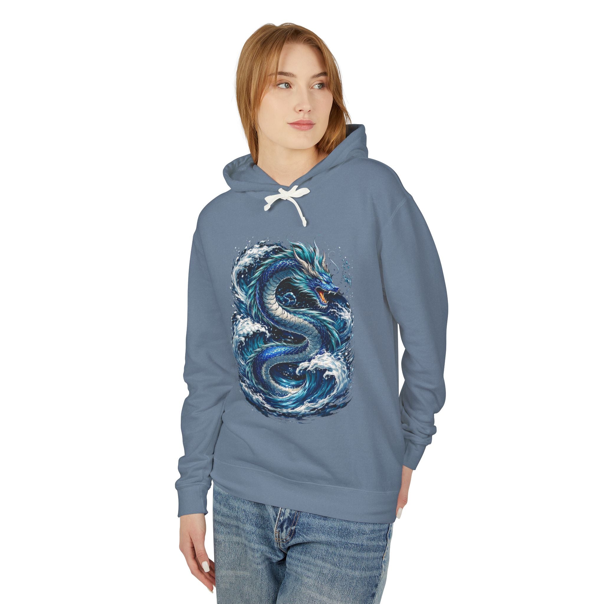 Dragon Wave Hoodie — Blue Sea Serpent Graphic Sweatshirt