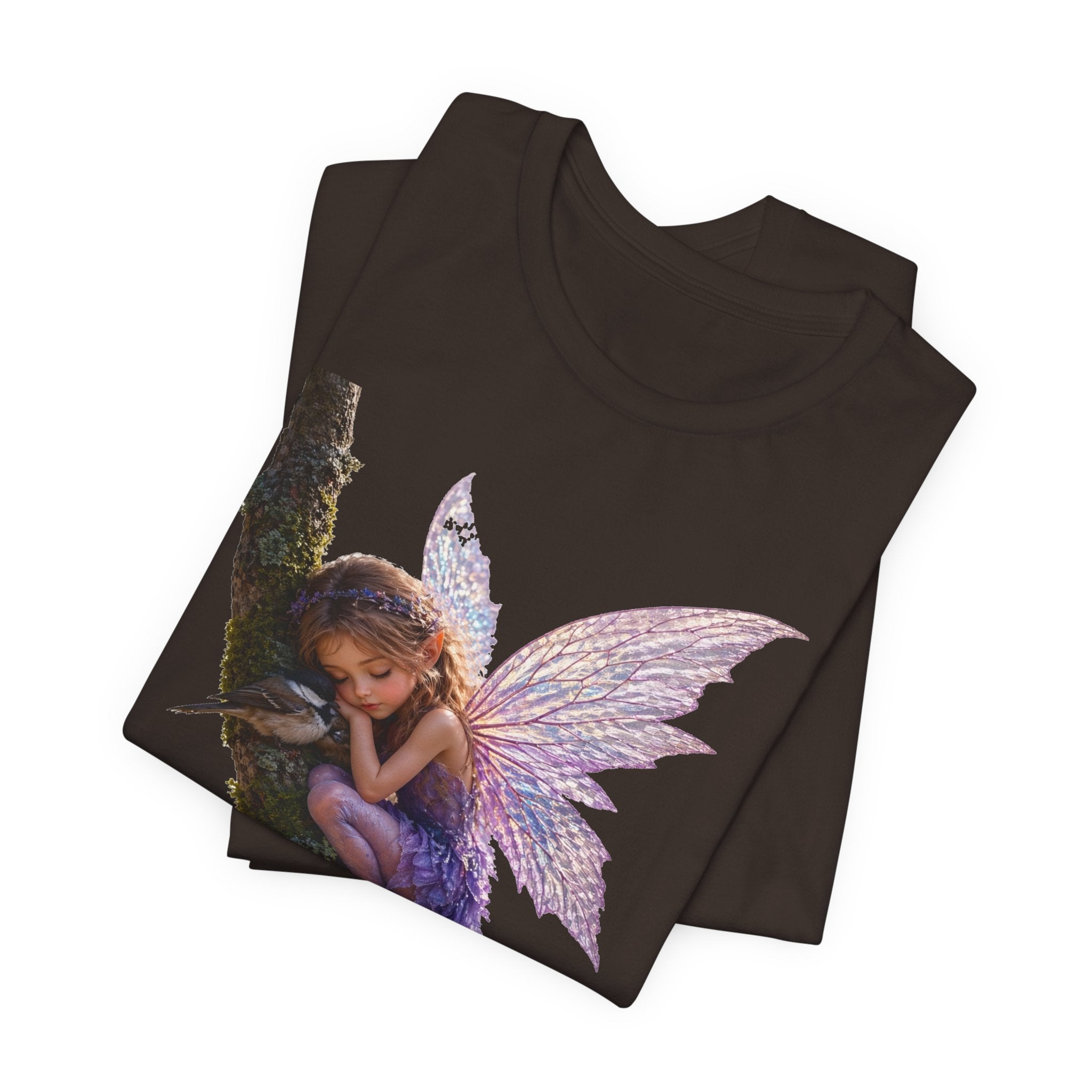 Fairy Sleeping on Branch T-Shirt — Magical Purple Fairy Tee for Women & Girls