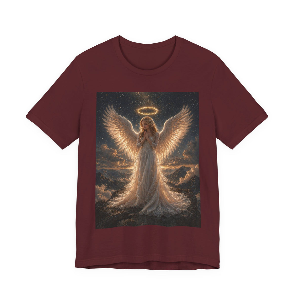 Angel Wings Graphic Tee — Glowing Halo Spiritual T-Shirt