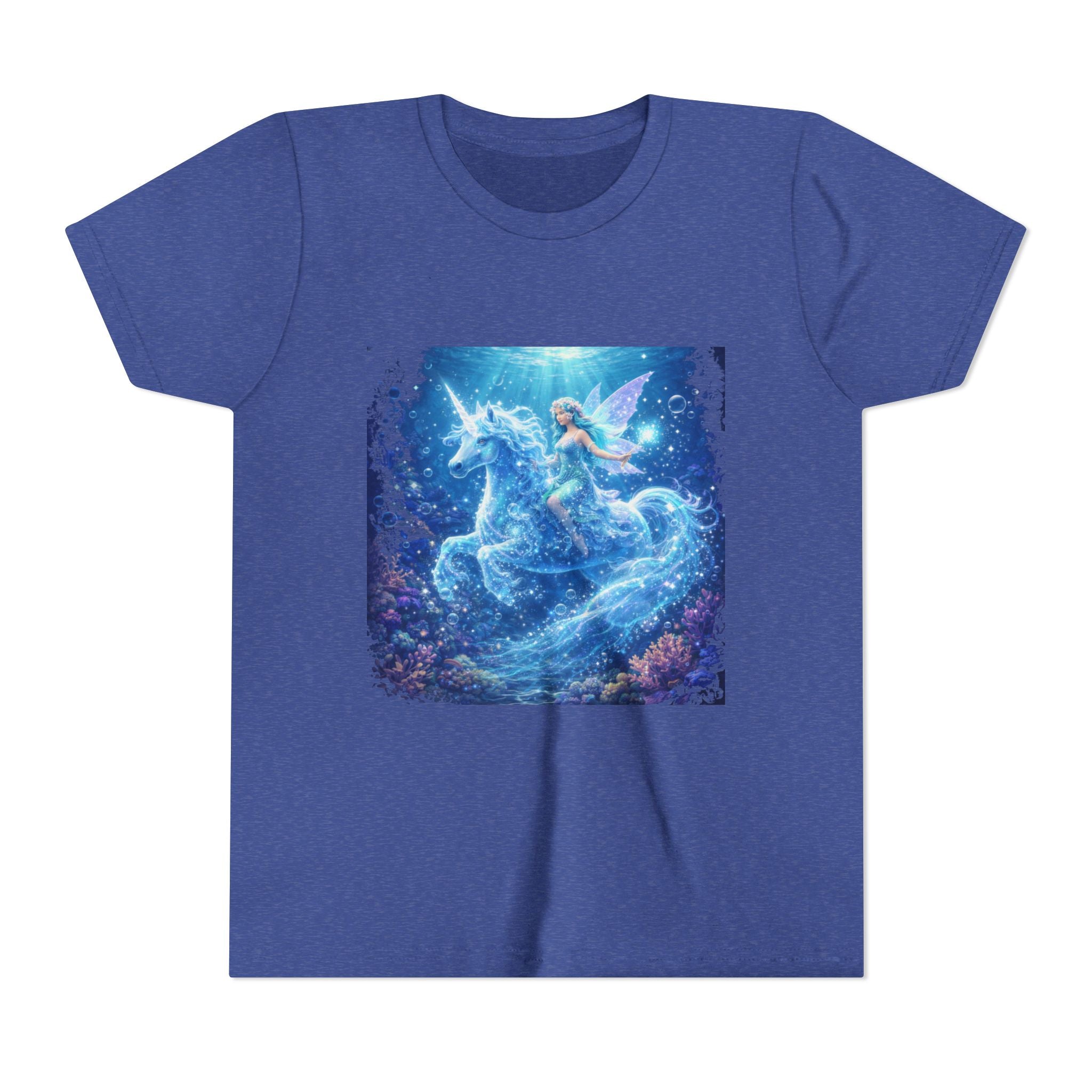 Magical Blue Unicorn & Fairy Youth T-Shirt – Enchanted Fantasy Tee for Kids