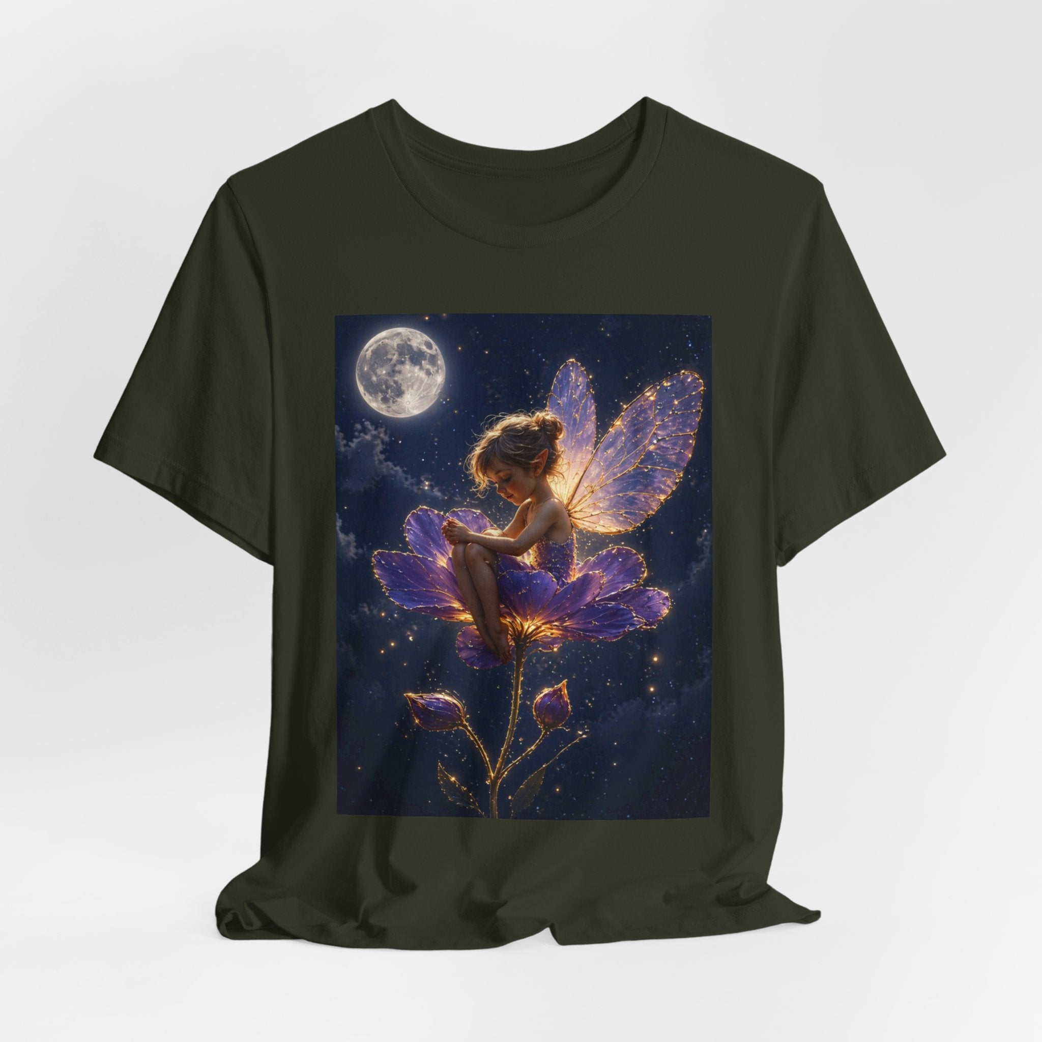 Fairy Night T-Shirt — Moonlit Fairy on Purple Flower