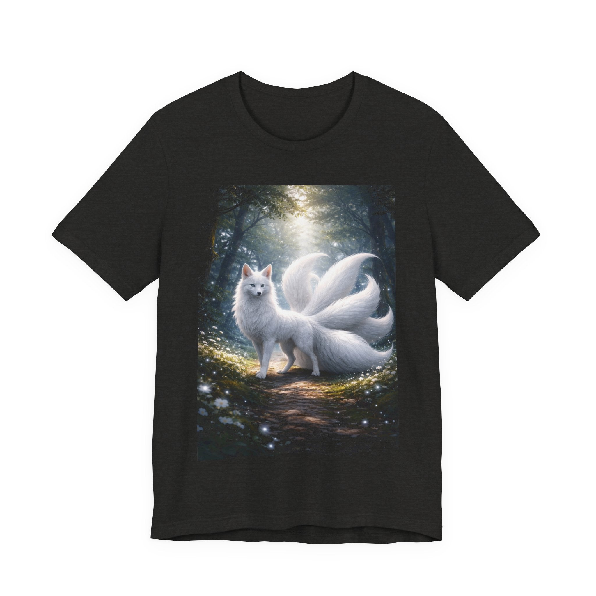 Nine-Tailed Fox Fantasy T-Shirt — Mystical White Kitsune Forest Tee
