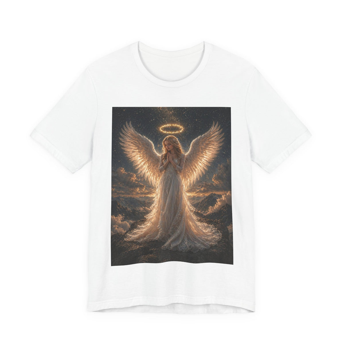 Angel Wings Graphic Tee — Glowing Halo Spiritual T-Shirt