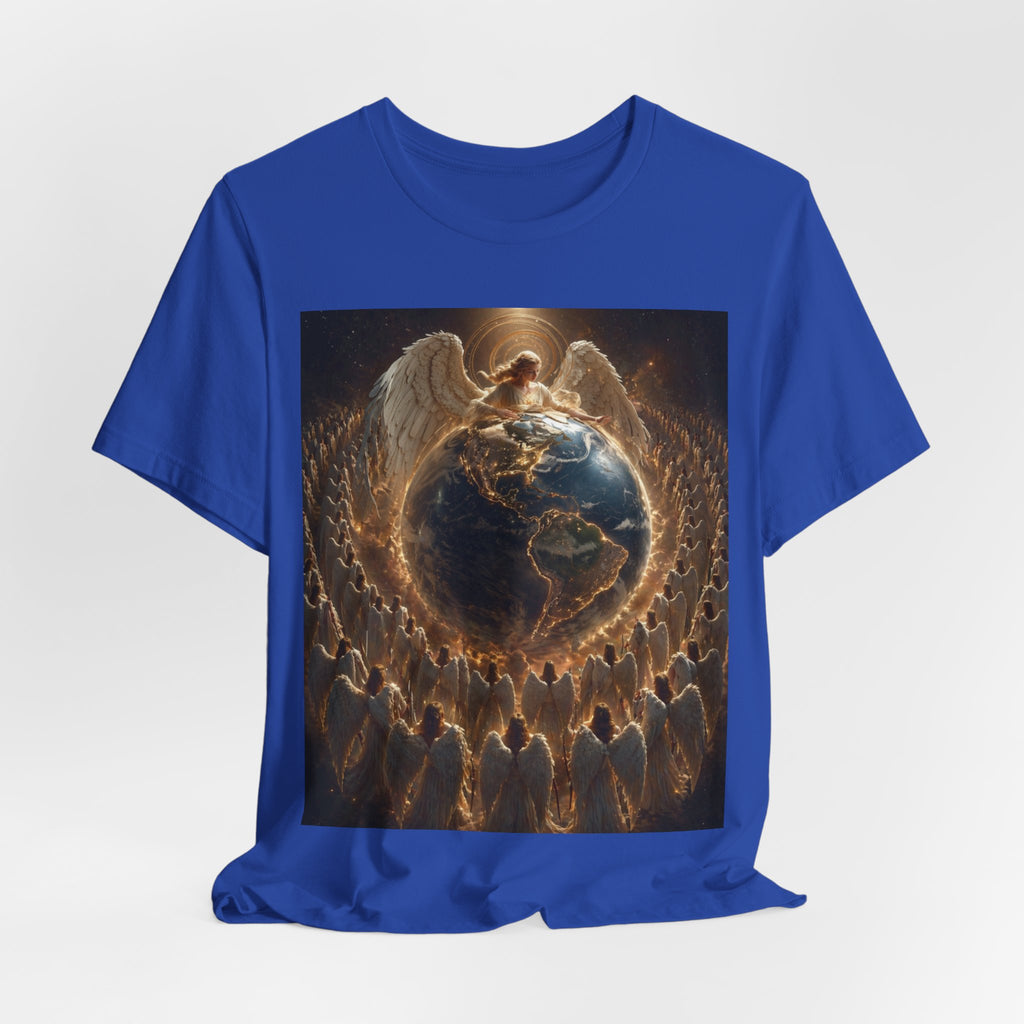 Angel Watching Over Earth T‑Shirt — Spiritual Guardian Globe Tee