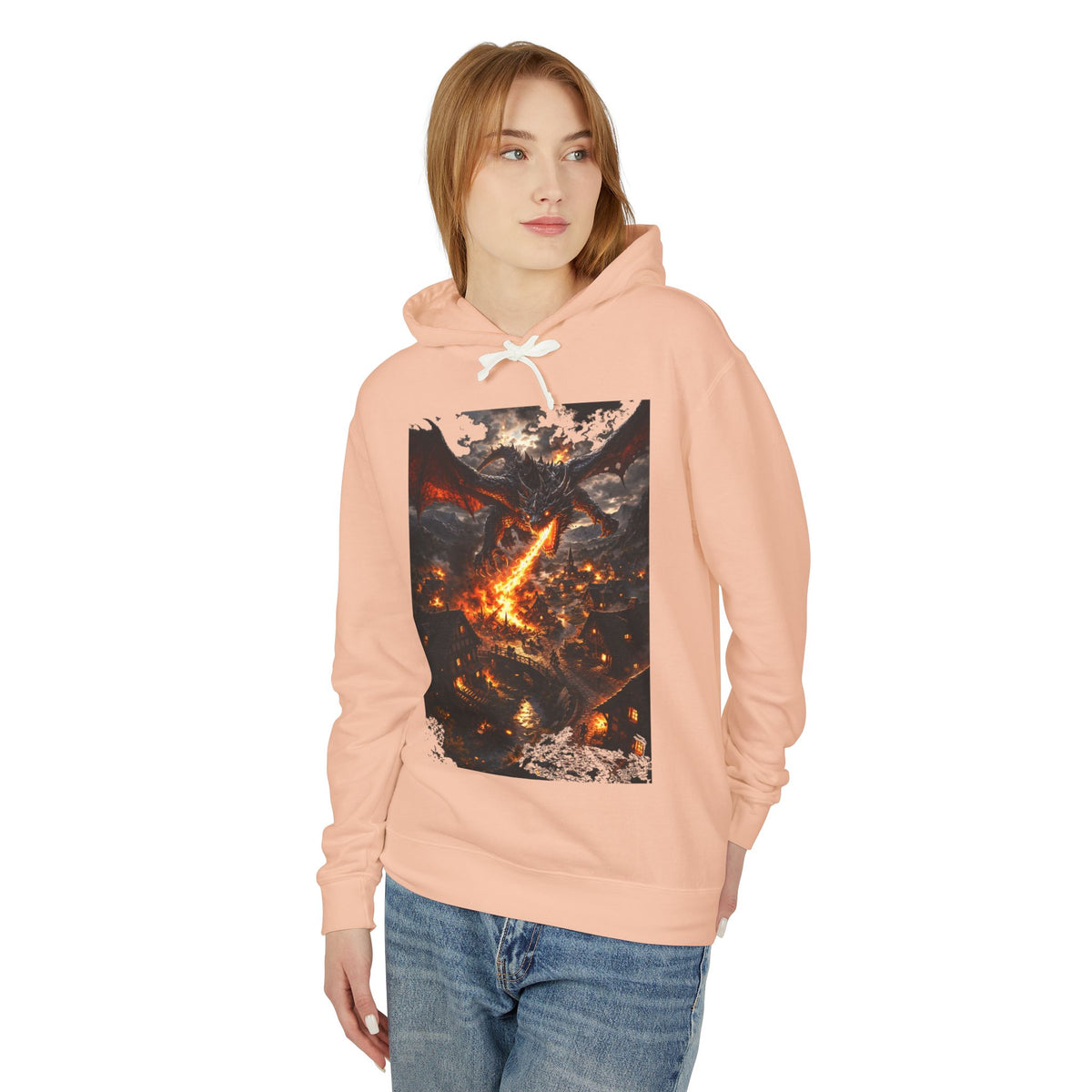 Dragon Fire Graphic Hoodie — Fantasy Lava Dragon Illustration Sweatshirt