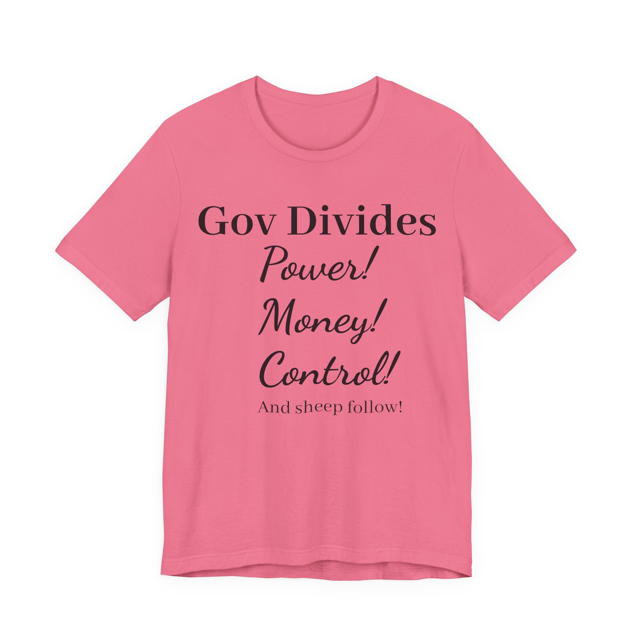Gov Divides T‑Shirt – "Gov Divides: Power! Money! Control!" Political Statement Tee